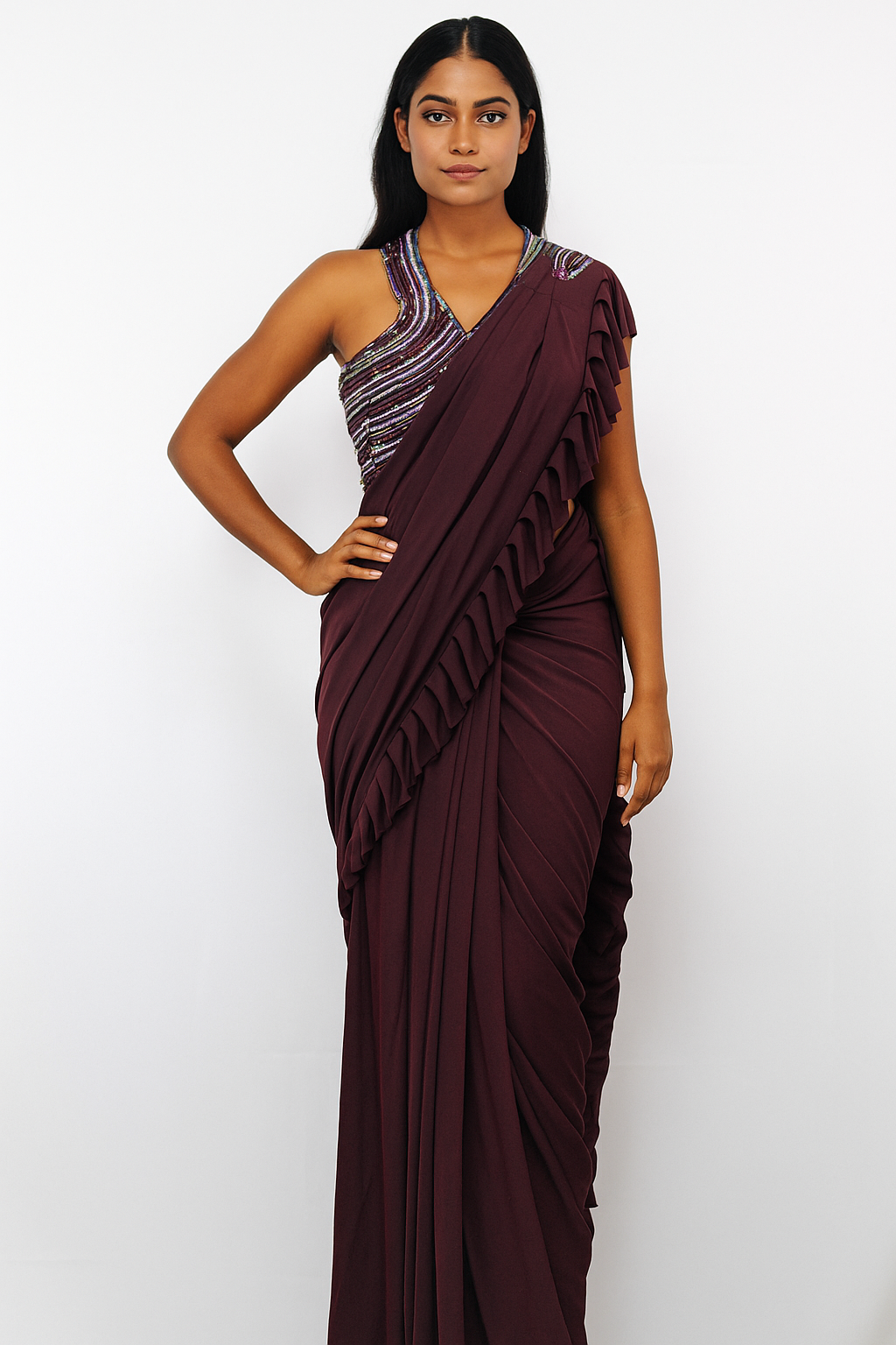 Ready to Wear Saree with Halter Neck Handmade Blouse