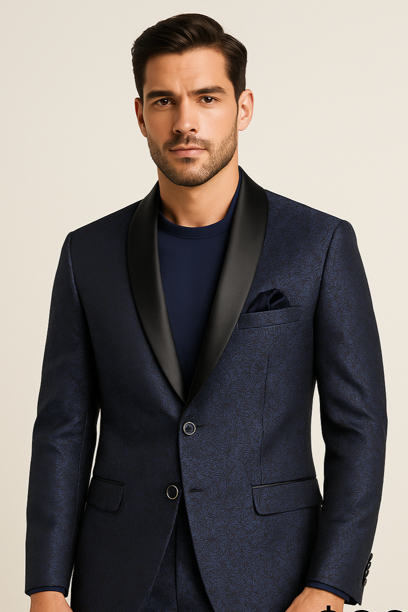 Blue Tux with Thread Work in Black (2-Piece Set)