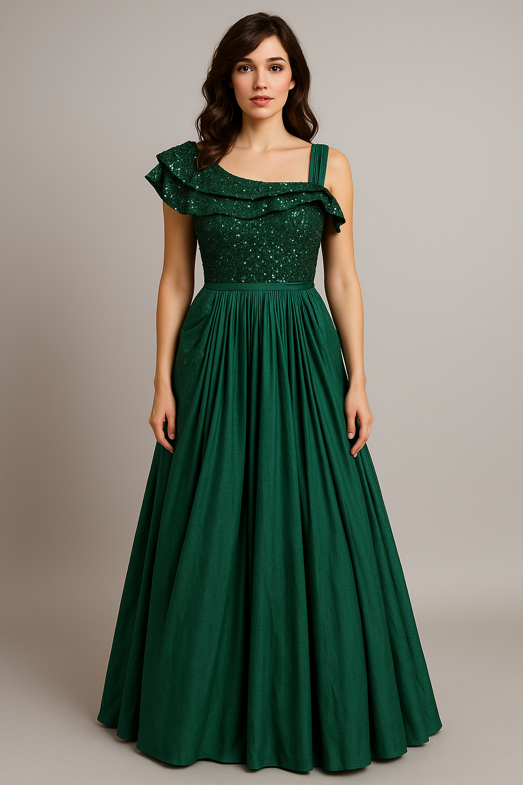 Emerald Green Drape Style Gown