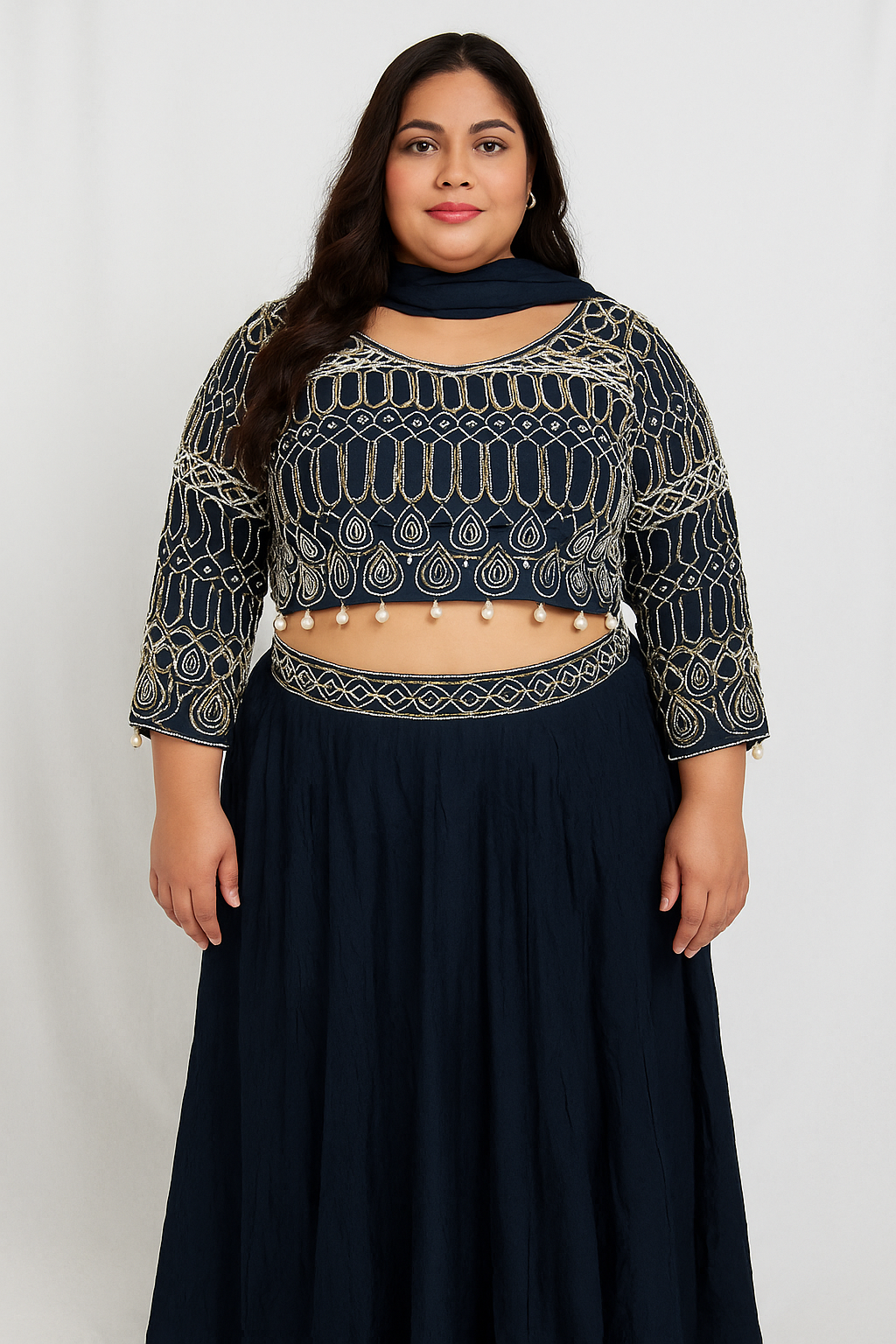 Plus Sized Handmade Crop Top with Pearl Tassels