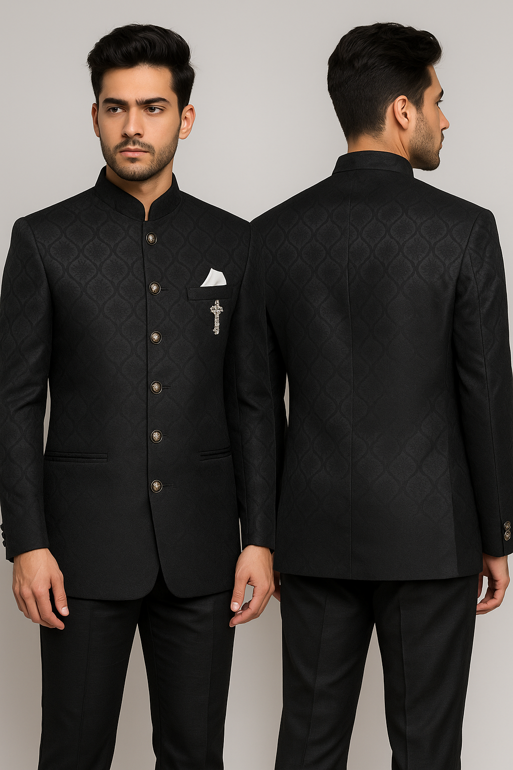 Black Embroidered Royal Suit for Men - Two Piece Set