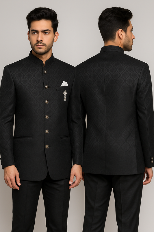 Black Embroidered Royal Suit for Men - Two Piece Set