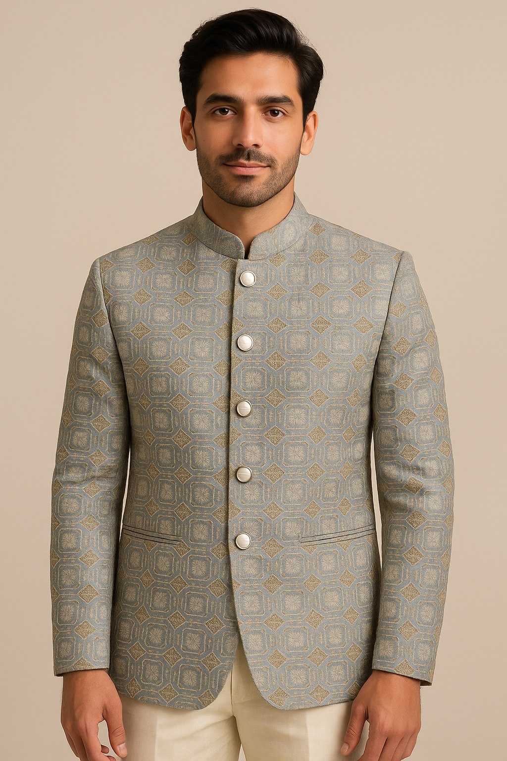 Steel Gray with Blue Tinge 2-Piece Suit Set with Thread Work
