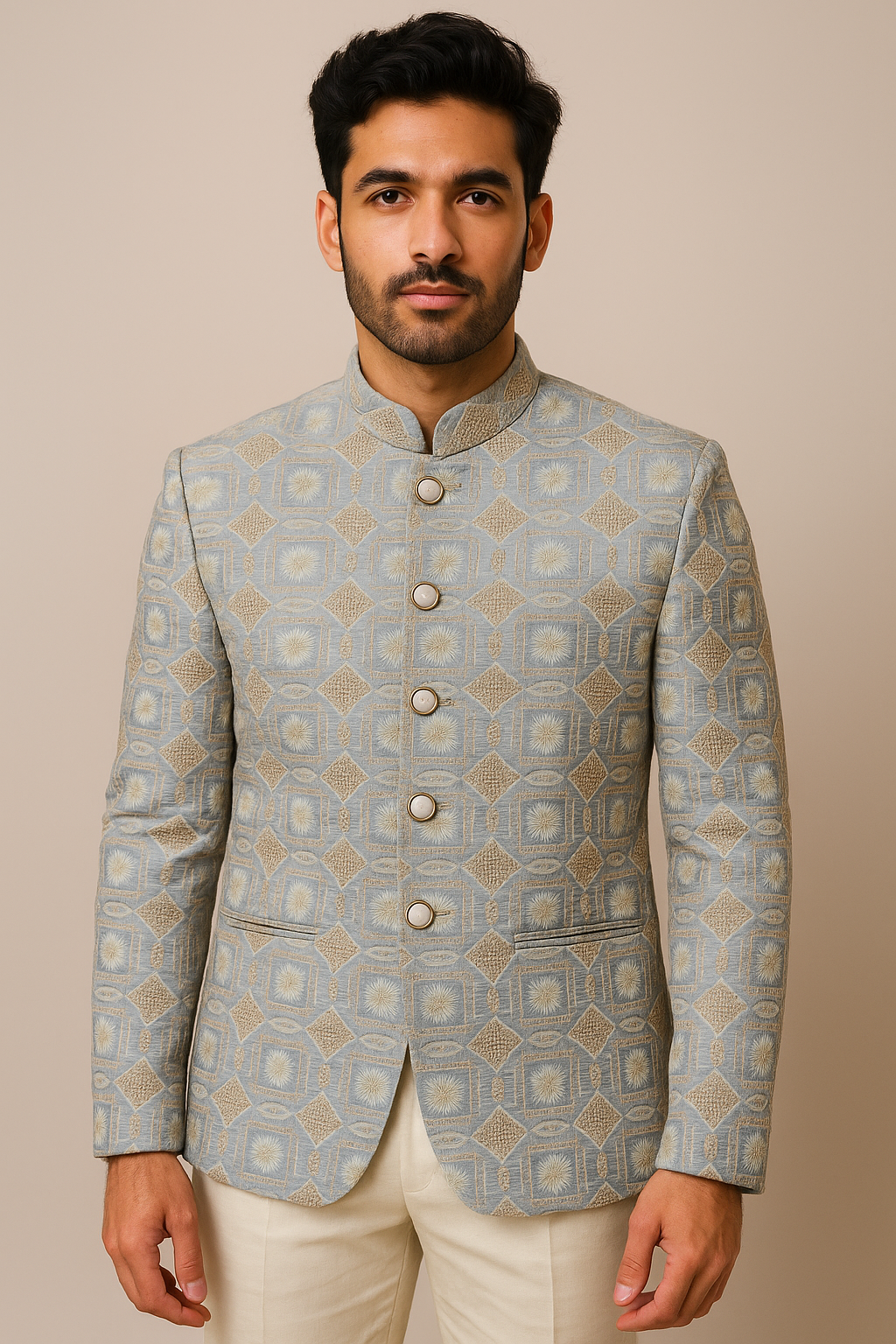 Steel Gray with Blue Tinge 2-Piece Suit Set with Thread Work