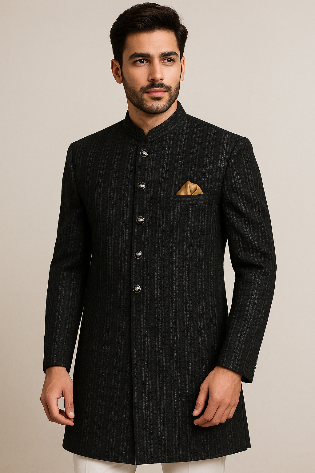 Elegantly Sequined Black Knee Length Suit (2 Piece)