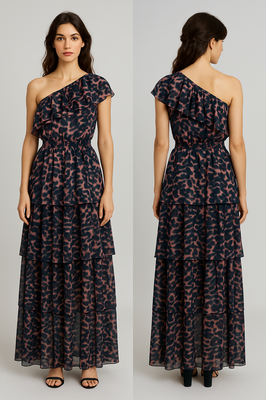 Printed One Shoulder Long Dress