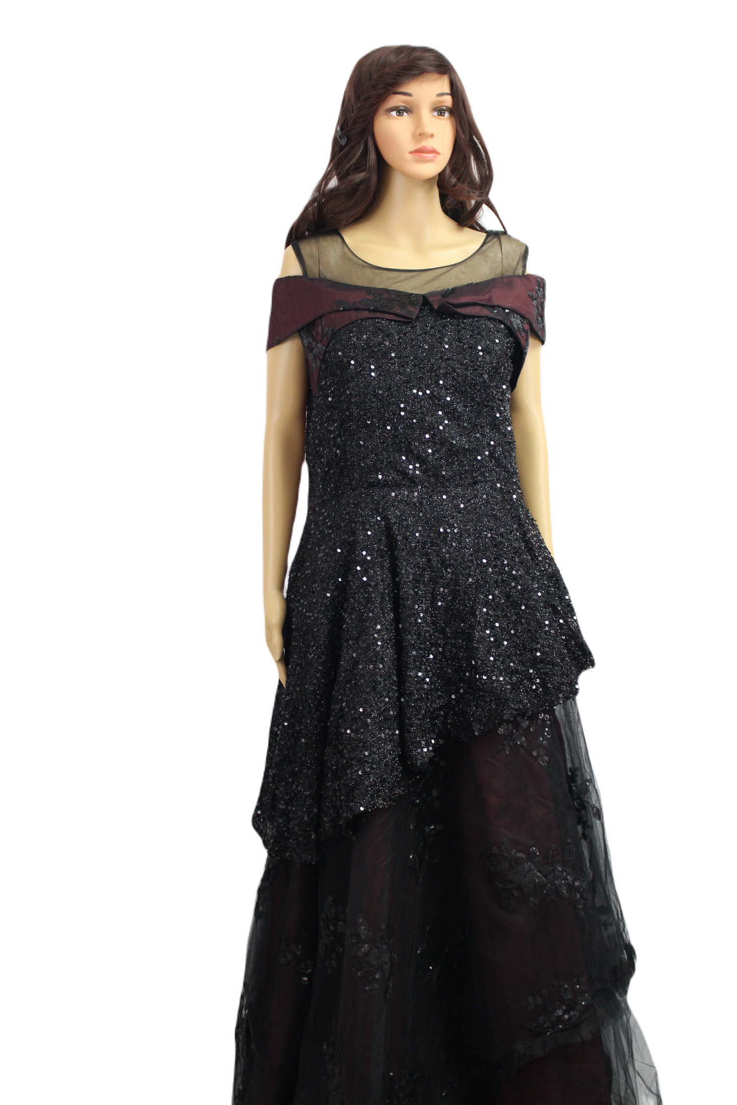 Maroon with Black Sequined Gown