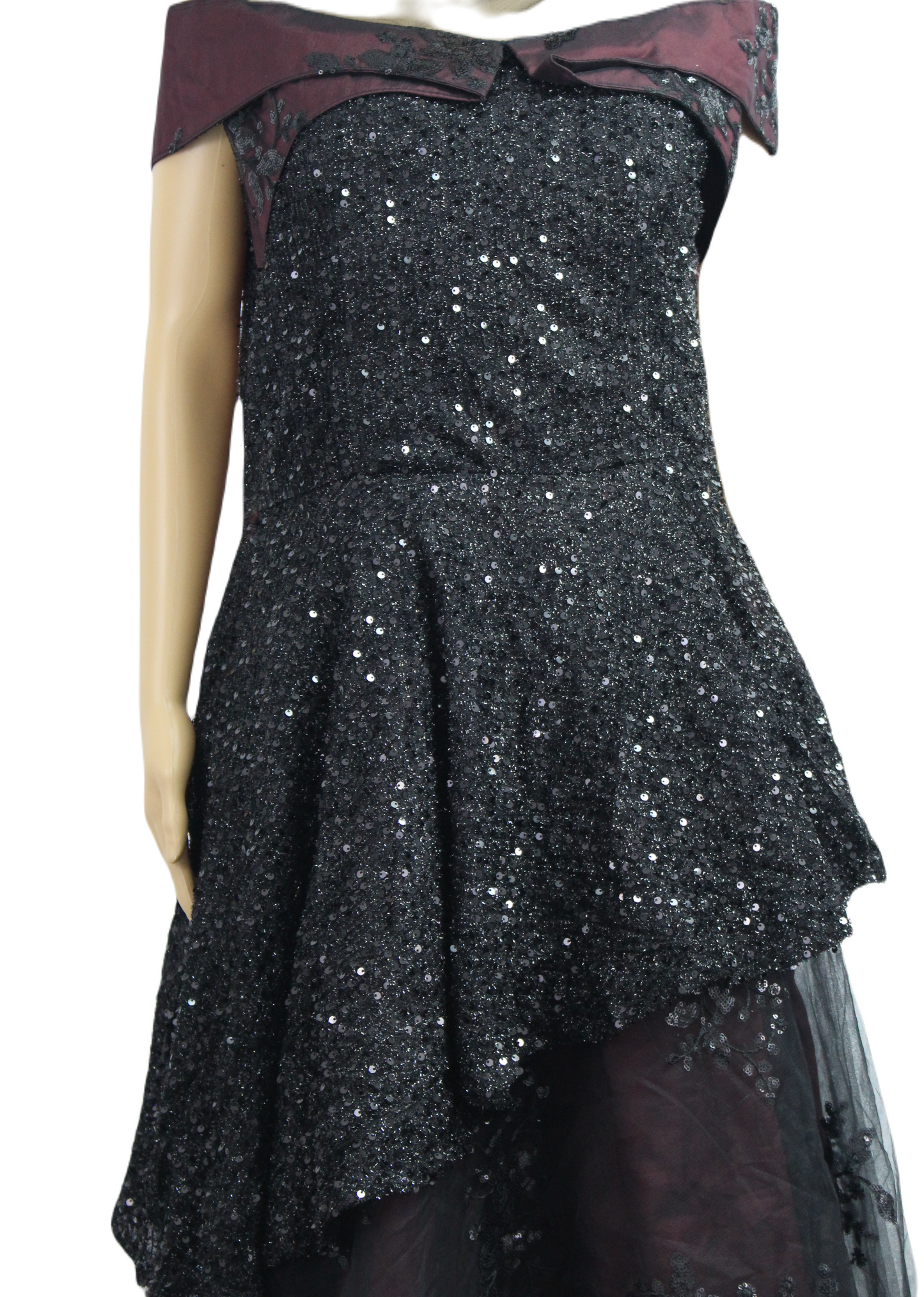 Maroon with Black Sequined Gown