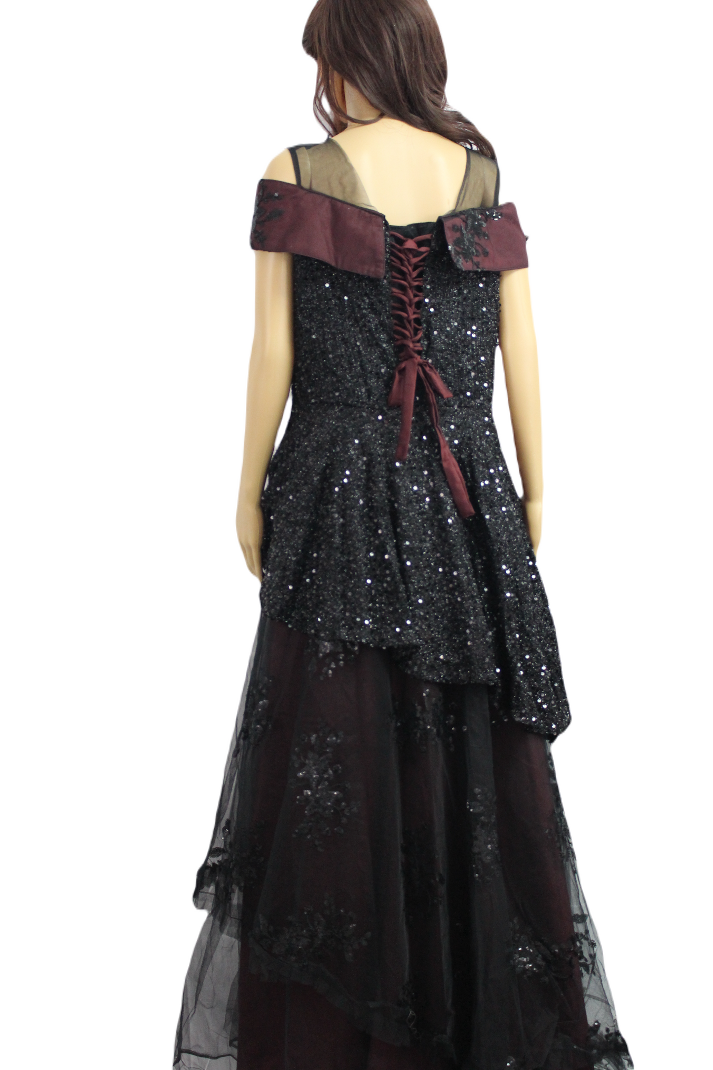 Maroon with Black Sequined Gown