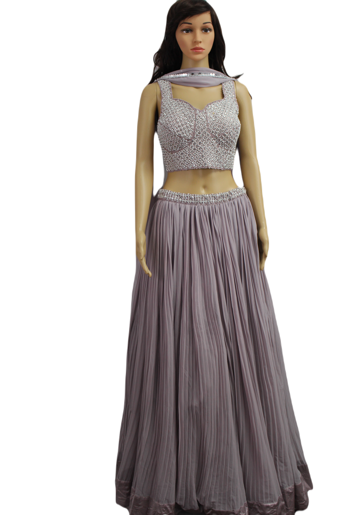 Mauve Shaded Handworked Fusion Crop Top with Exquisite Georgette Skirt