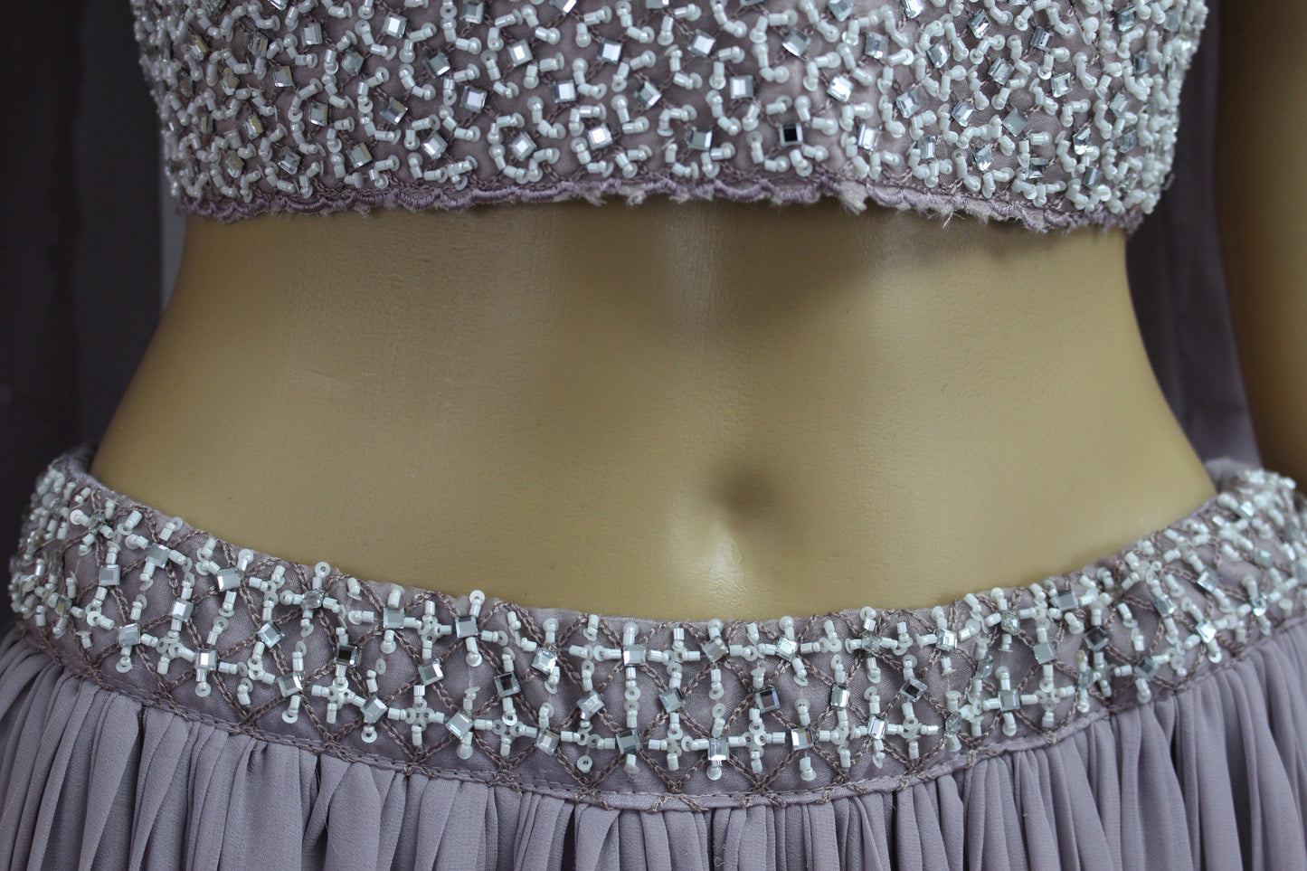 Mauve Shaded Handworked Fusion Crop Top with Exquisite Georgette Skirt