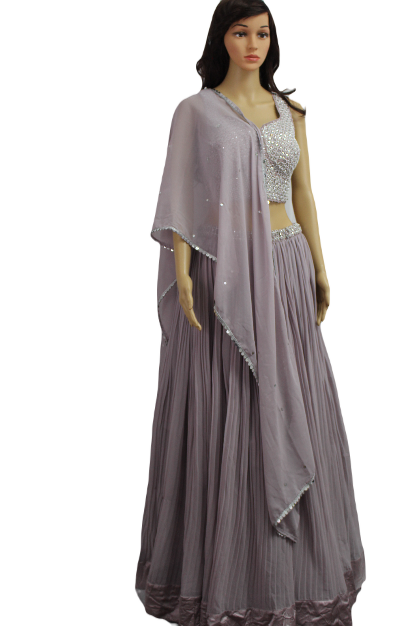Mauve Shaded Handworked Fusion Crop Top with Exquisite Georgette Skirt