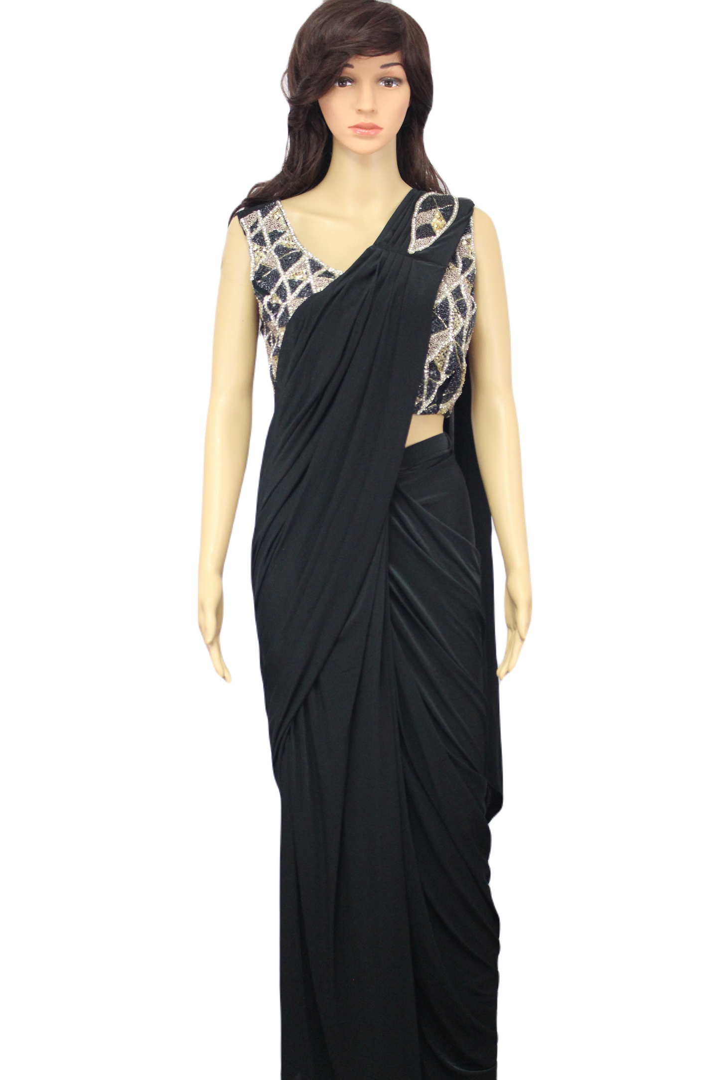 Black Ready to Wear SAREE with Designer Handmade Blouse