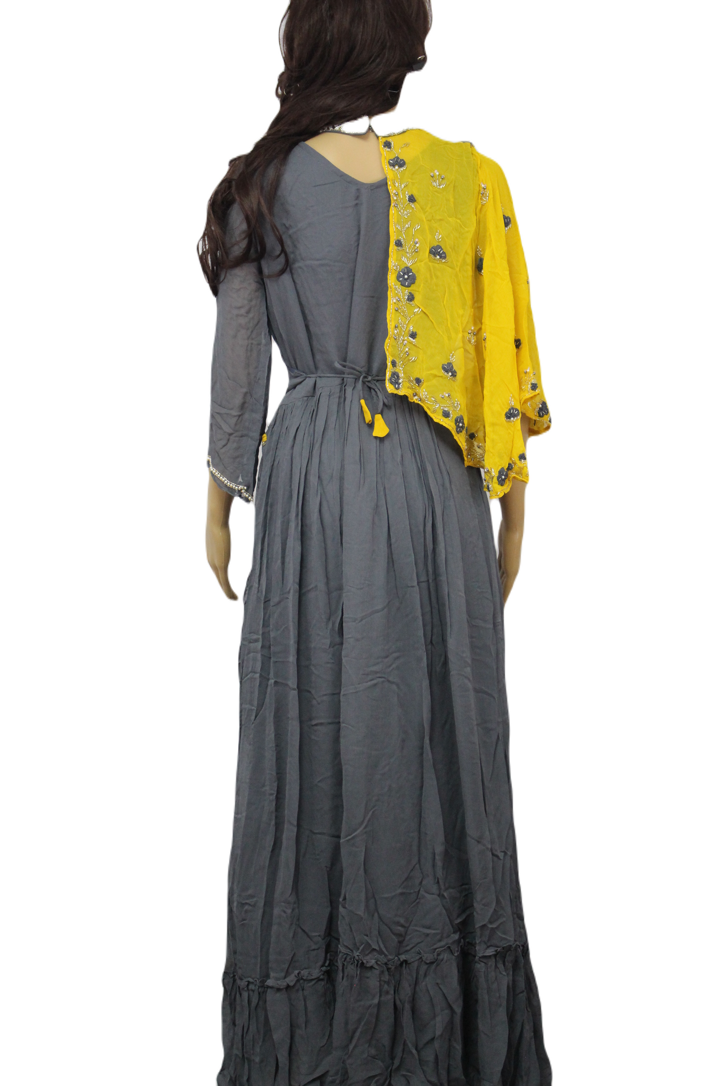 Beautifully Handcrafted and Hand Embroidered Designer Gown with One Side Shrug