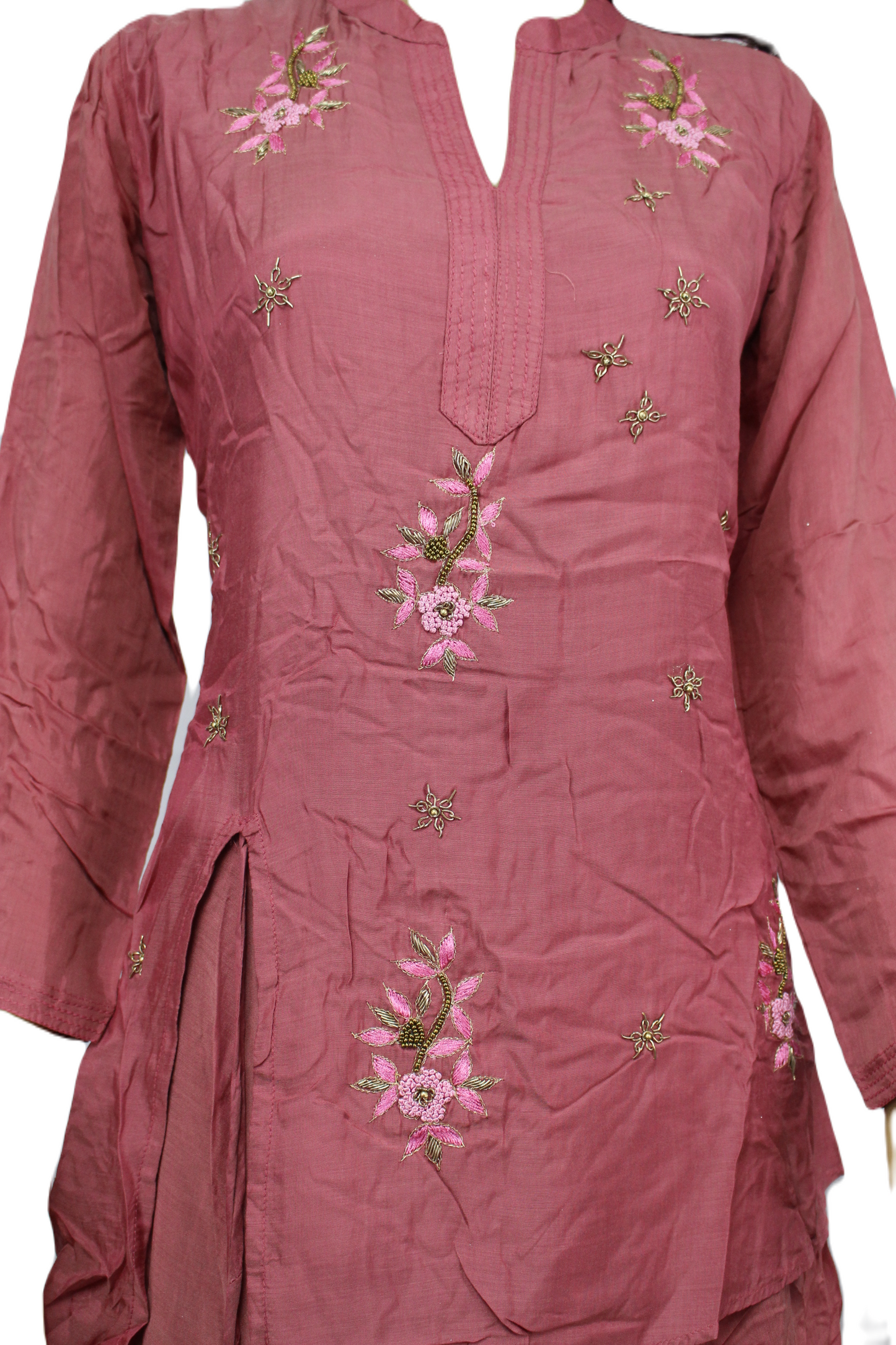 Crepe and cotton mixed simple maxi with hand embroidery