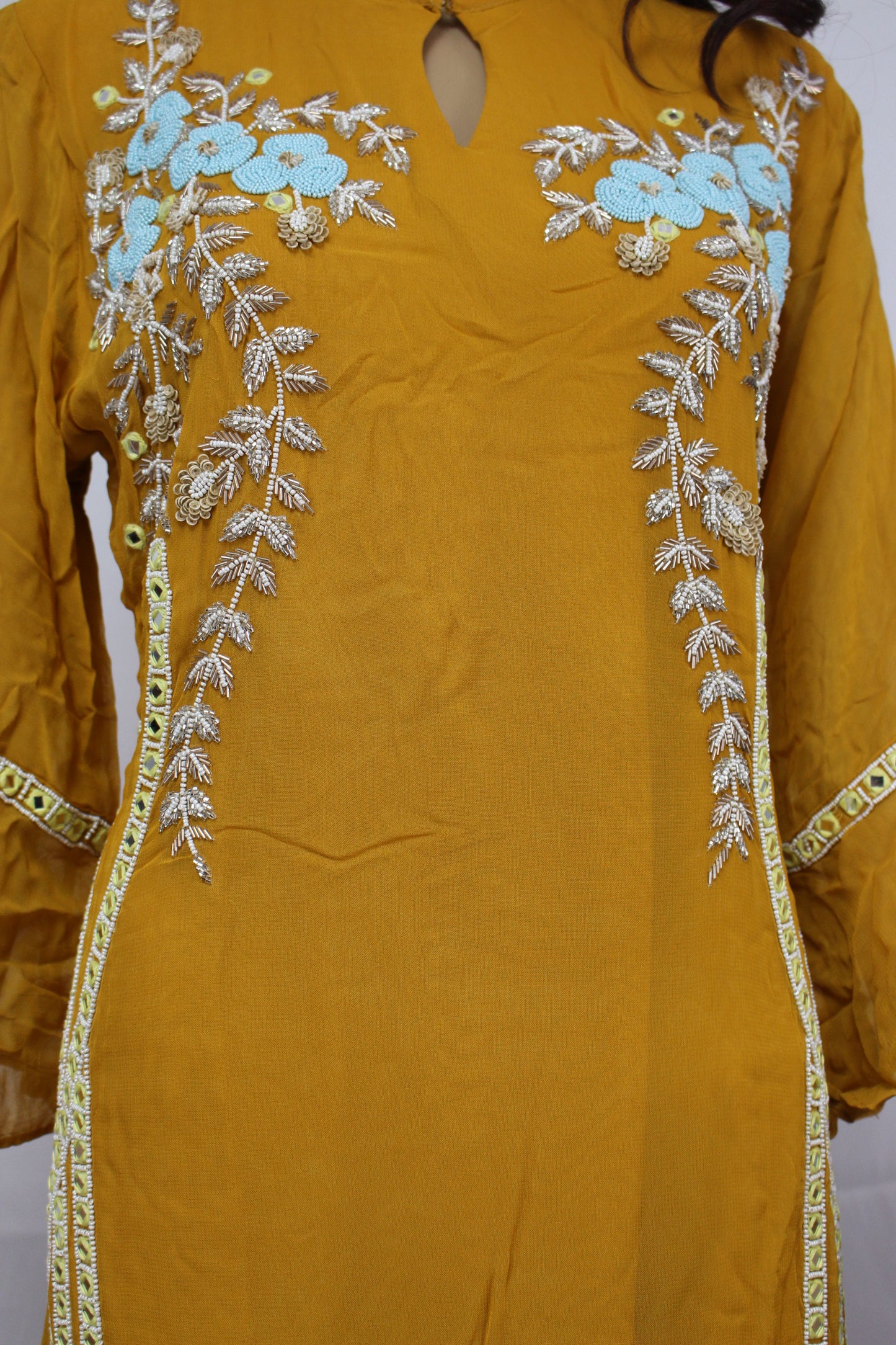 Mustard Georgette Maxi with Exquisite Hand Embroidery