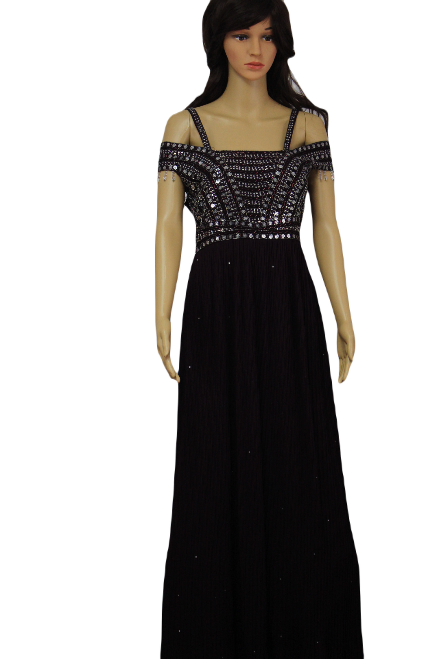 Off-Shoulder Hand Embroidered Evening Gown