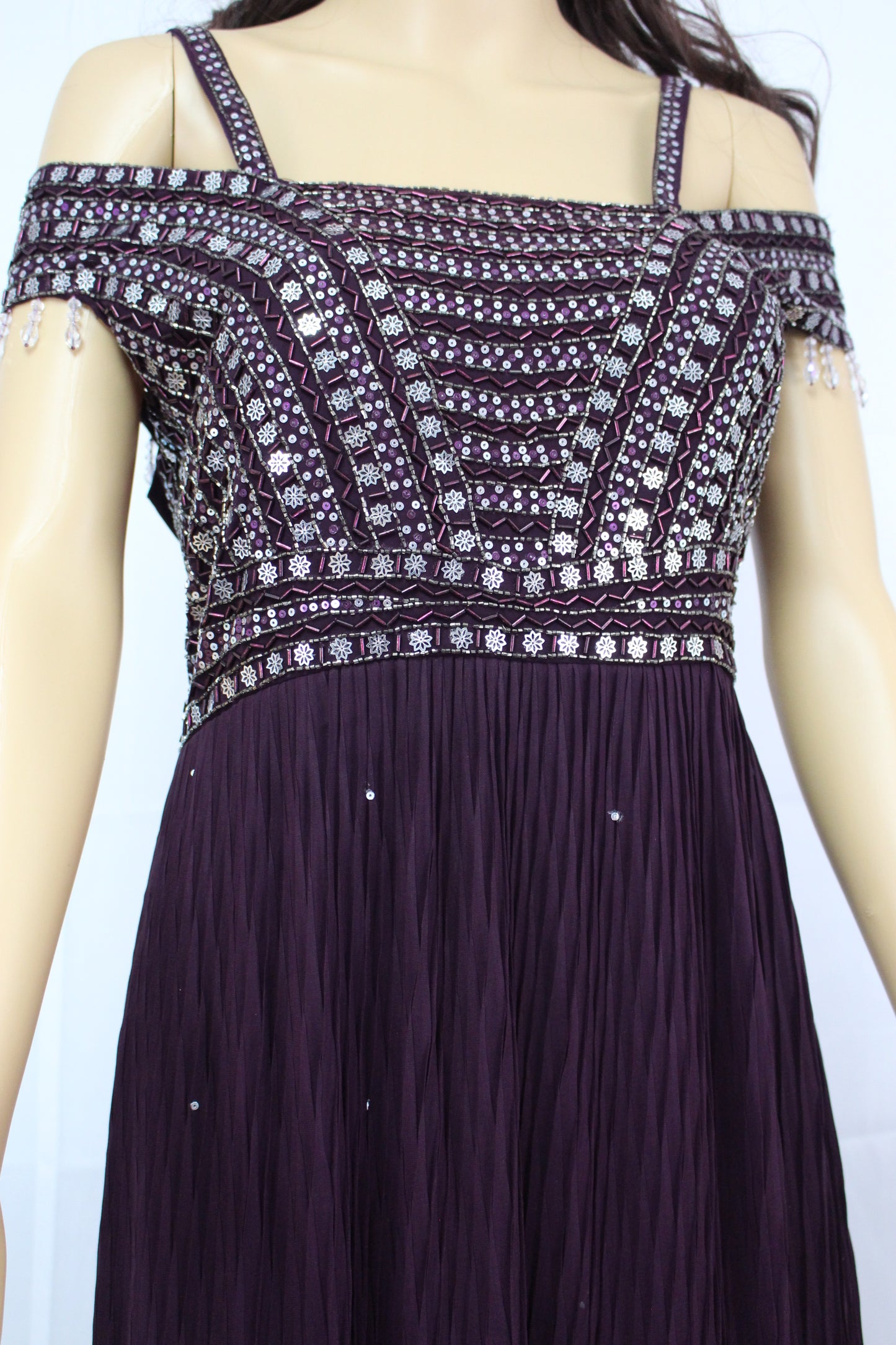 Off-Shoulder Hand Embroidered Evening Gown