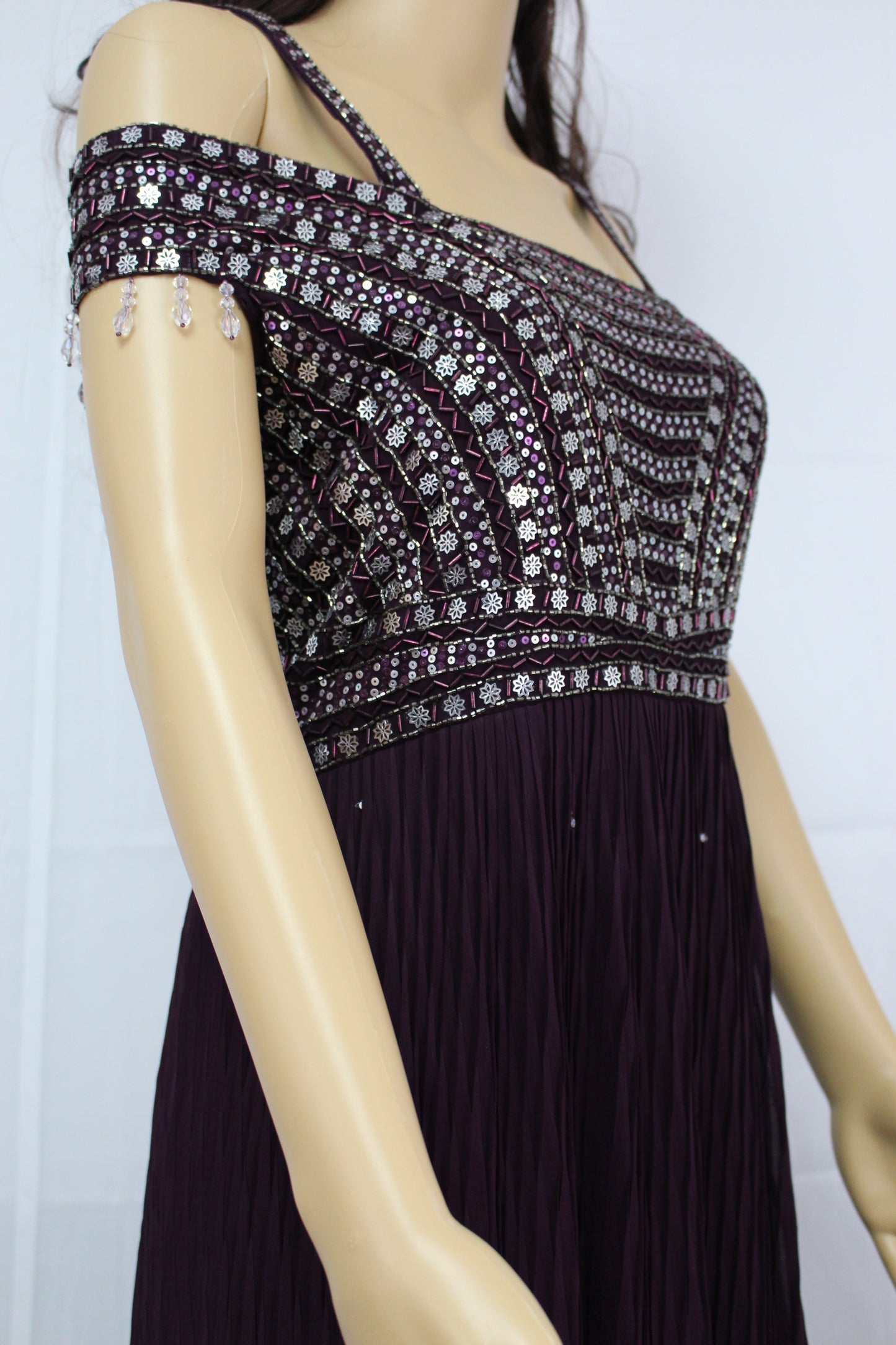 Off-Shoulder Hand Embroidered Evening Gown