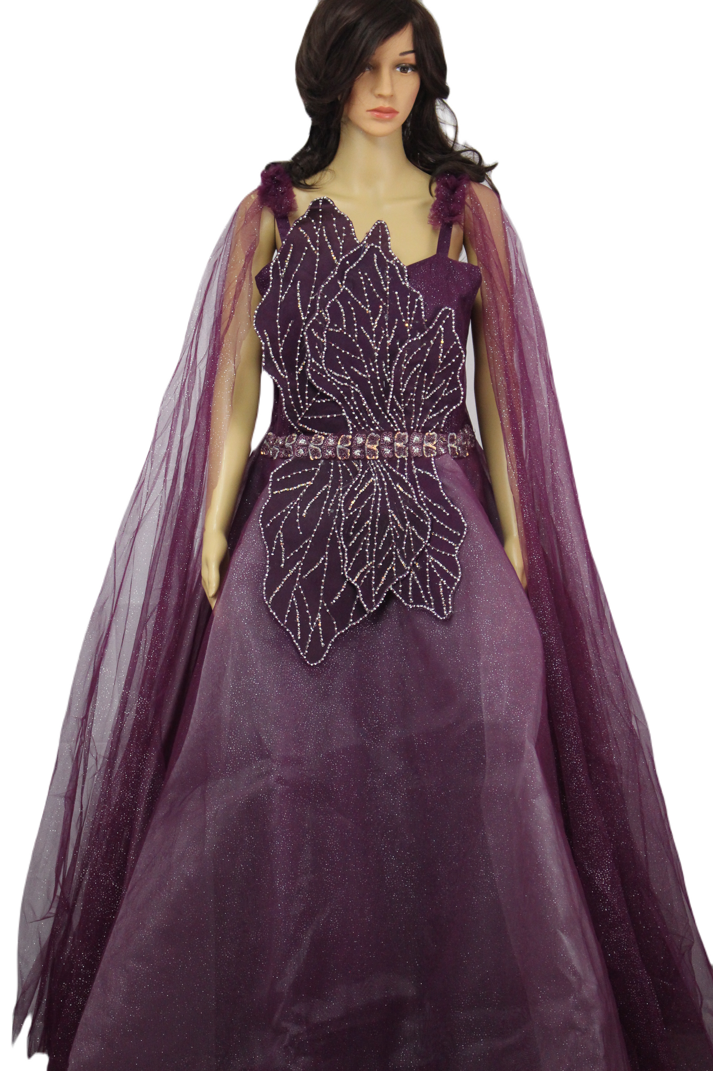 Unique Styled Mesh Net Ball Gown with Fly Away Sleeves