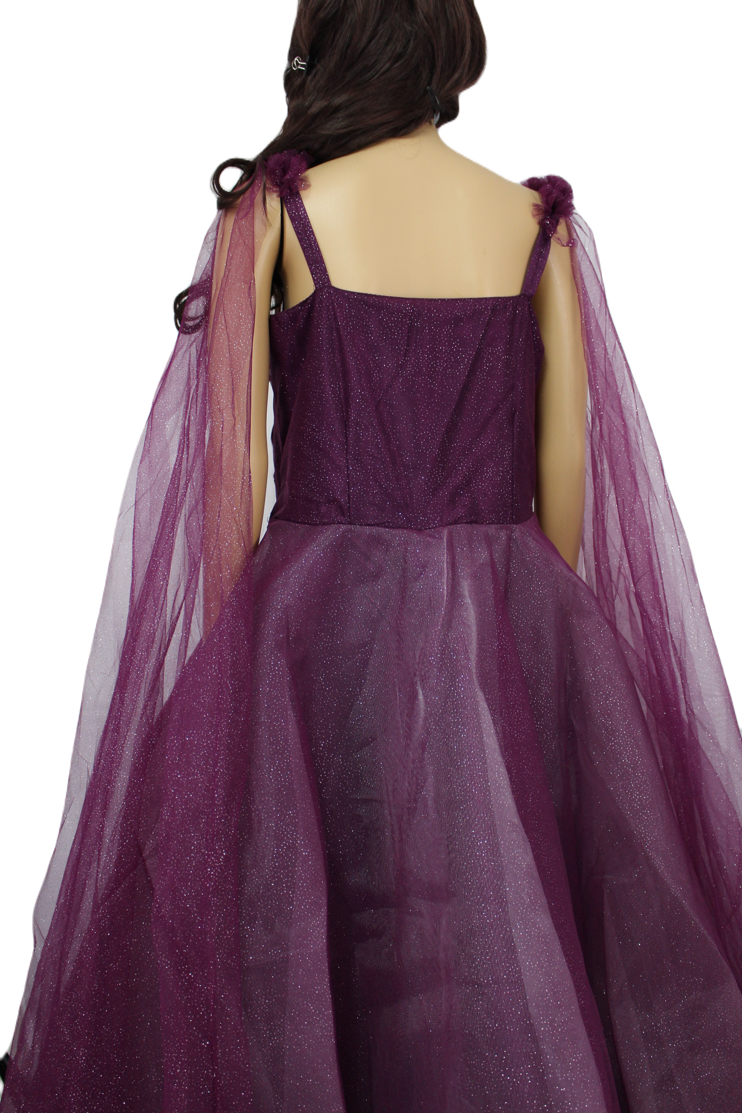 Unique Styled Mesh Net Ball Gown with Fly Away Sleeves