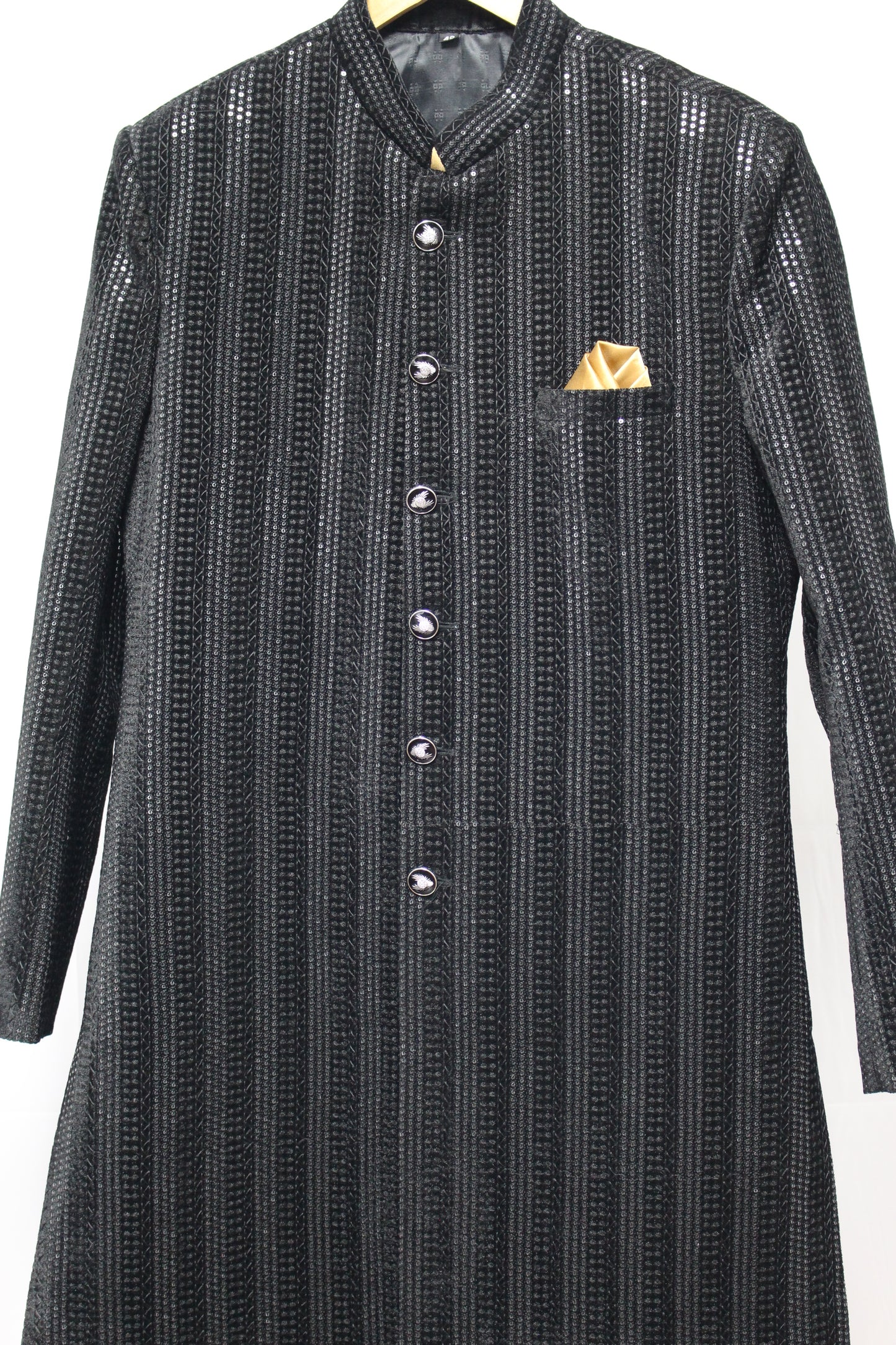 Elegantly Sequined Black Knee Length Suit (2 Piece)