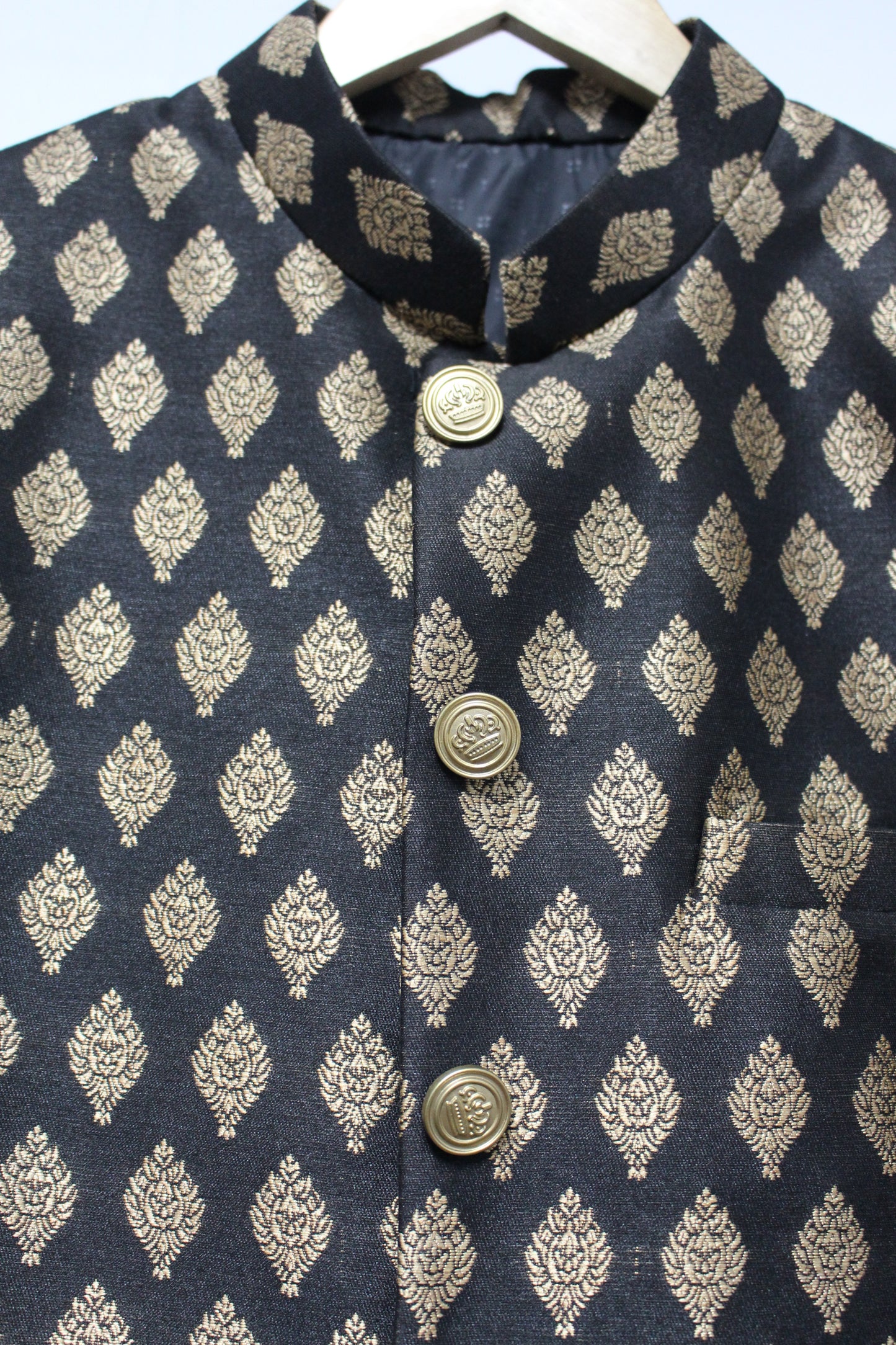 Moghul Inspired Black Long Suit Set Fit for a King (2 Piece)
