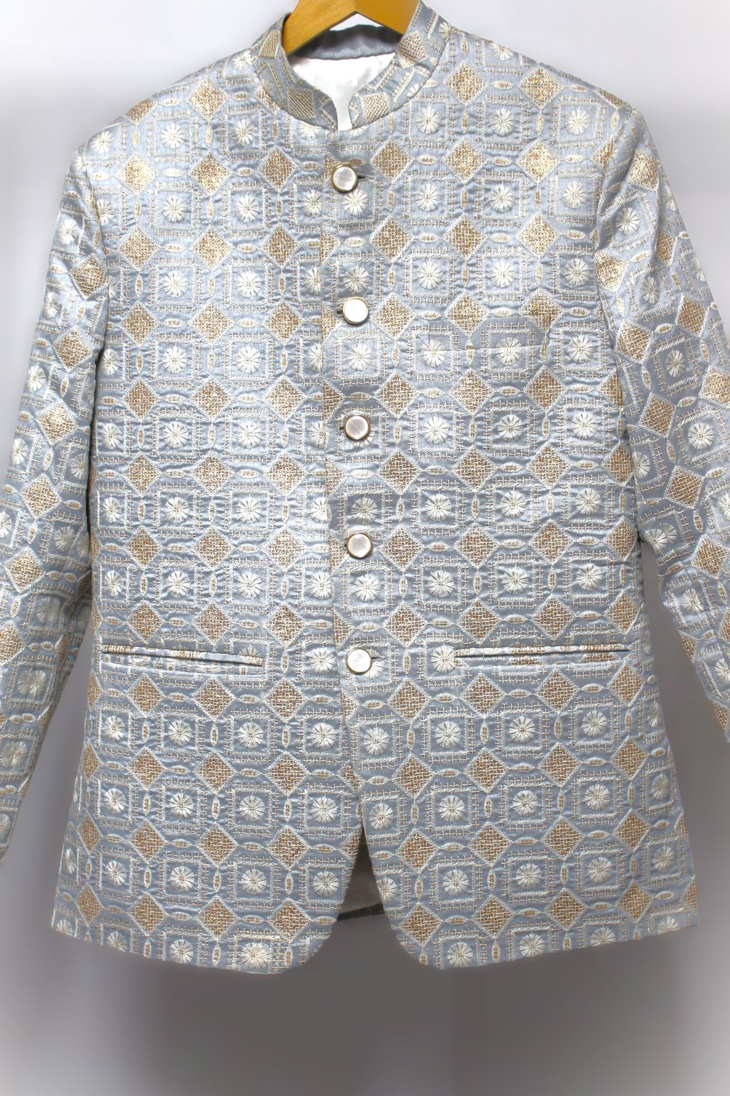 Steel Gray with Blue Tinge 2-Piece Suit Set with Thread Work