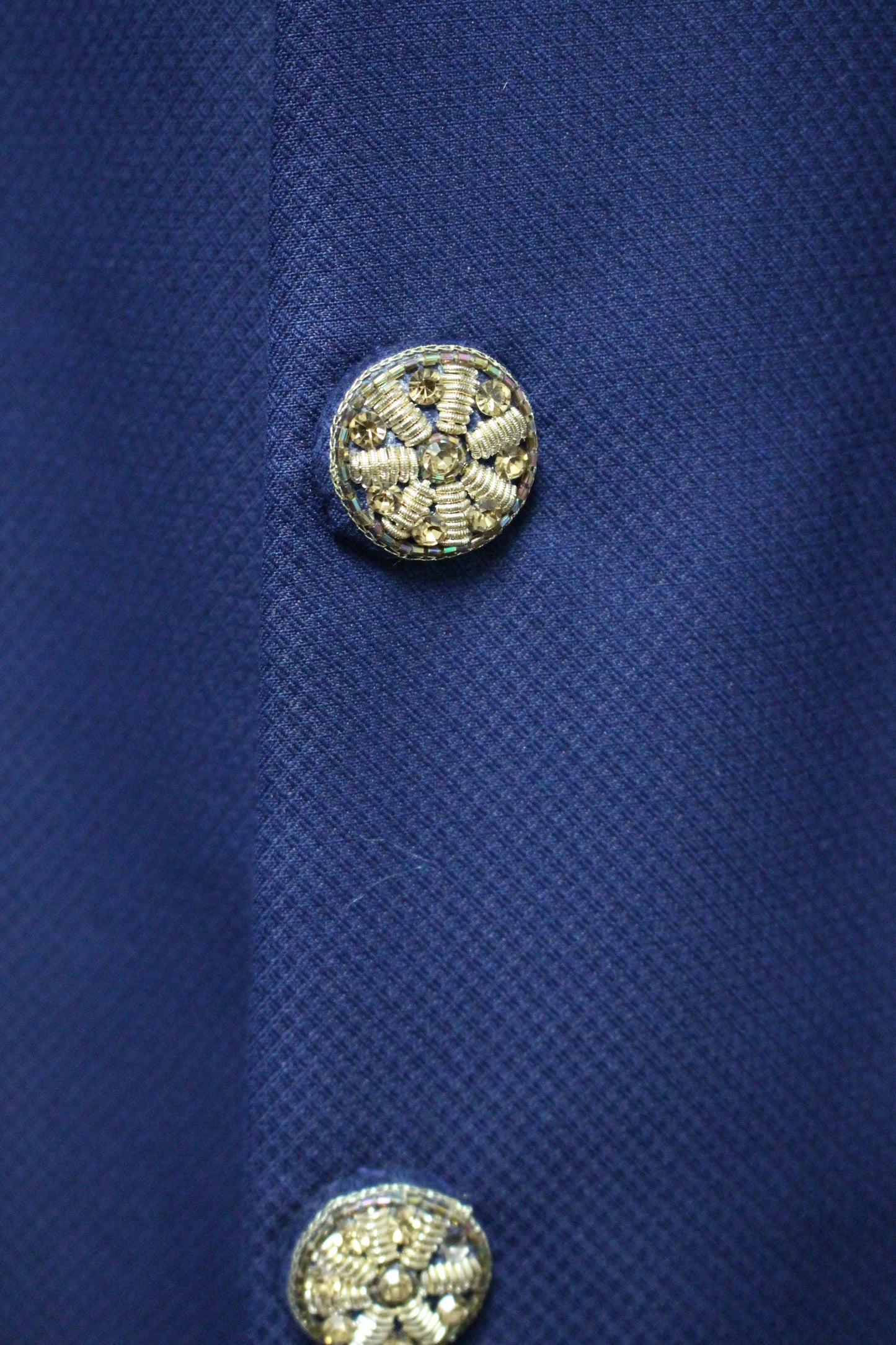 Azure Blue Long Suit with Hand Embroidered Collar and Cuffs