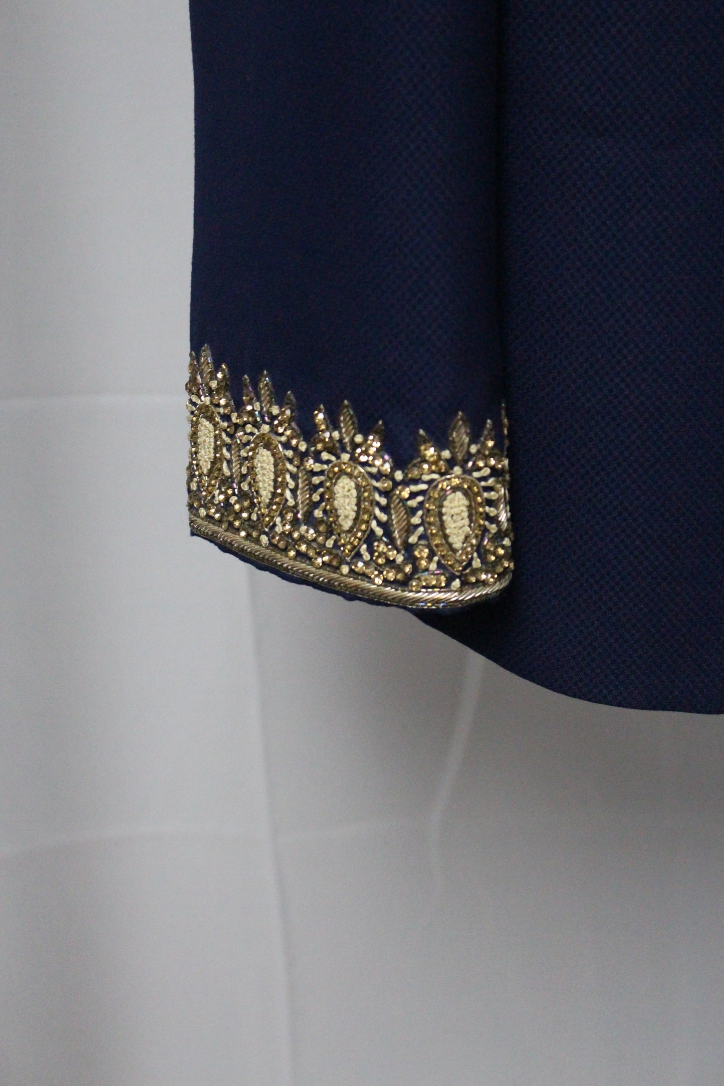 Azure Blue Long Suit with Hand Embroidered Collar and Cuffs