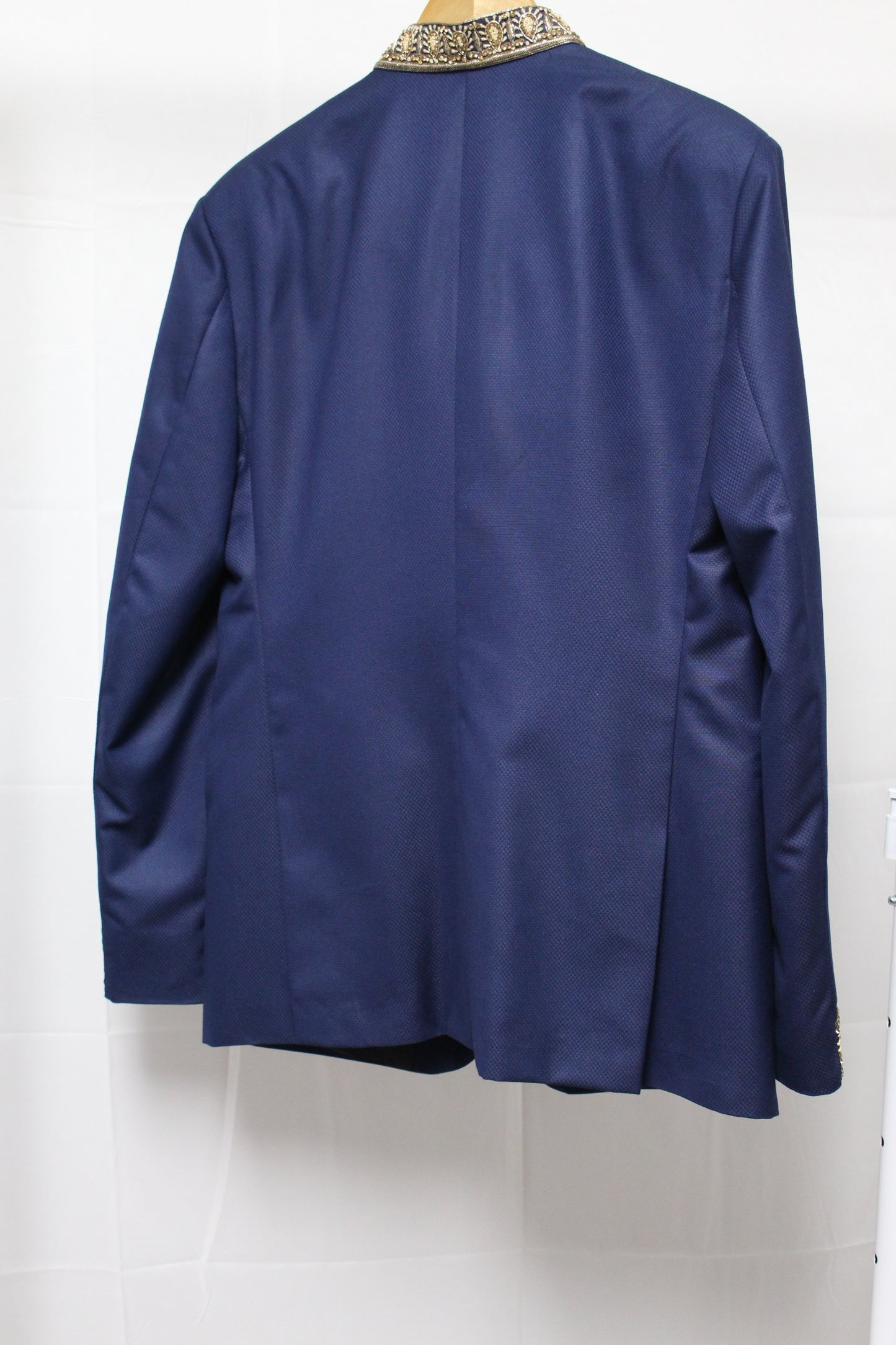Azure Blue Long Suit with Hand Embroidered Collar and Cuffs