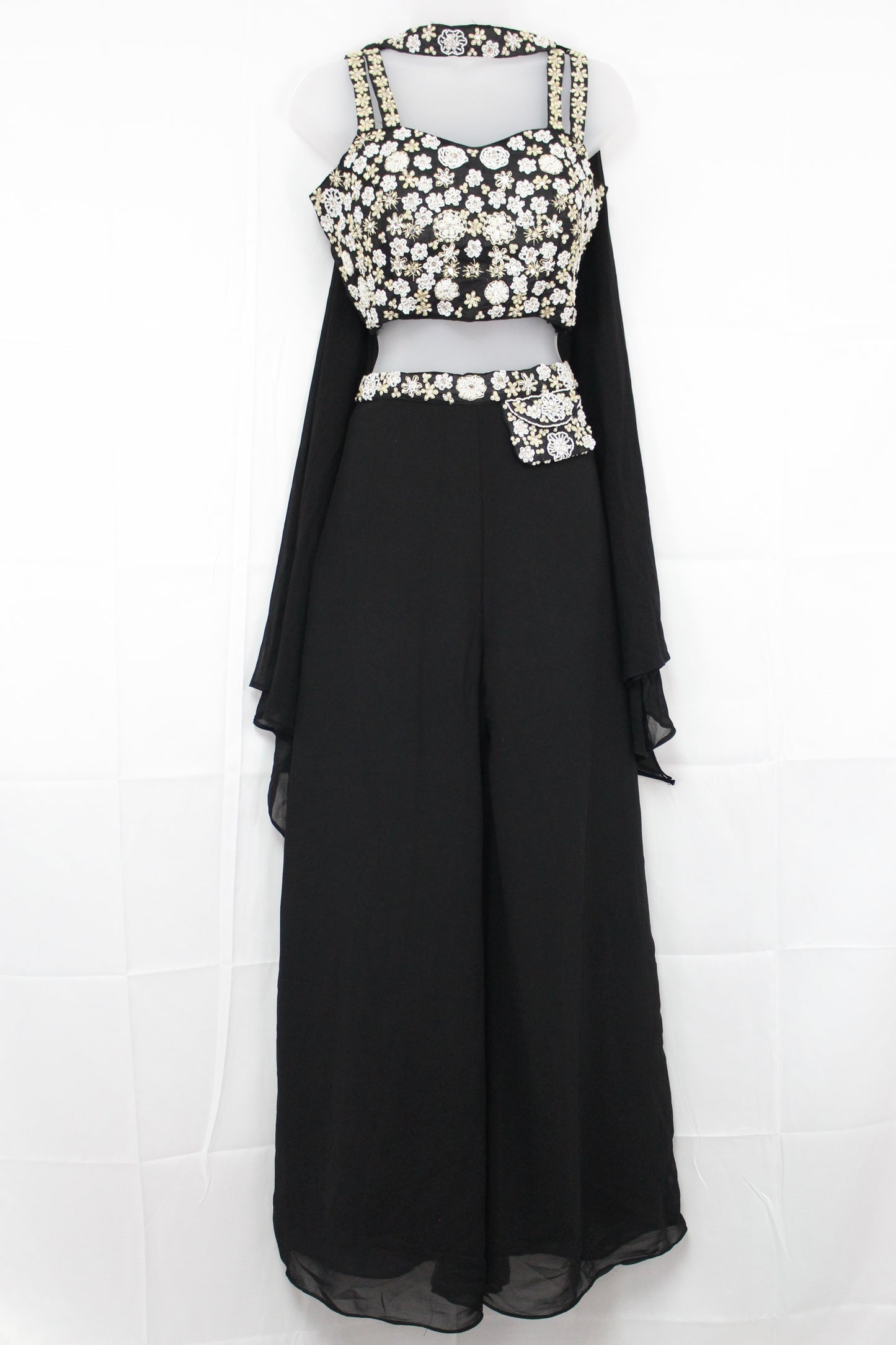 Black Embroidered Crop Top with Palazzo Pant