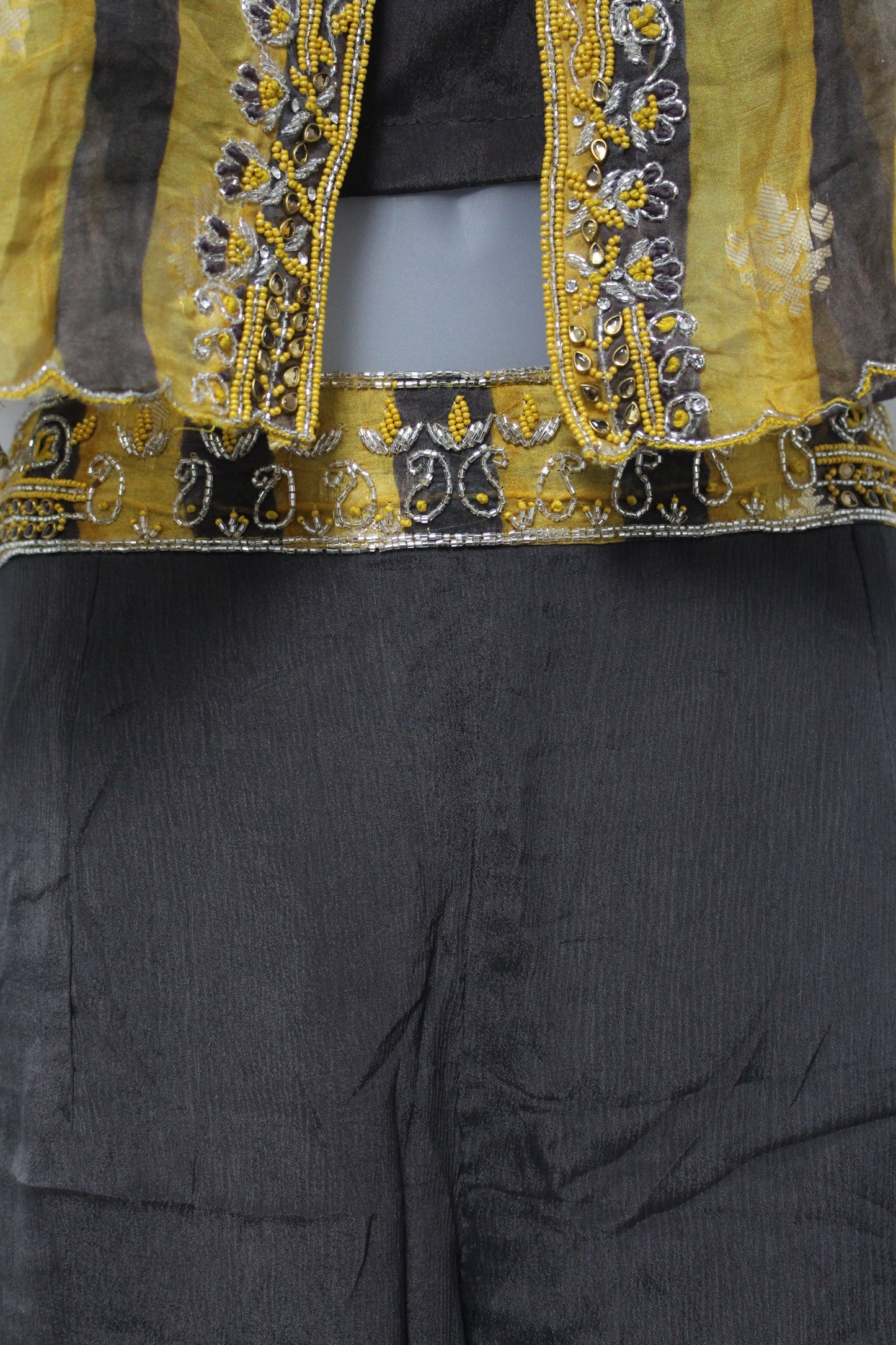 Brown & Mustard Embroidered Crop Top with Palazzo Pant