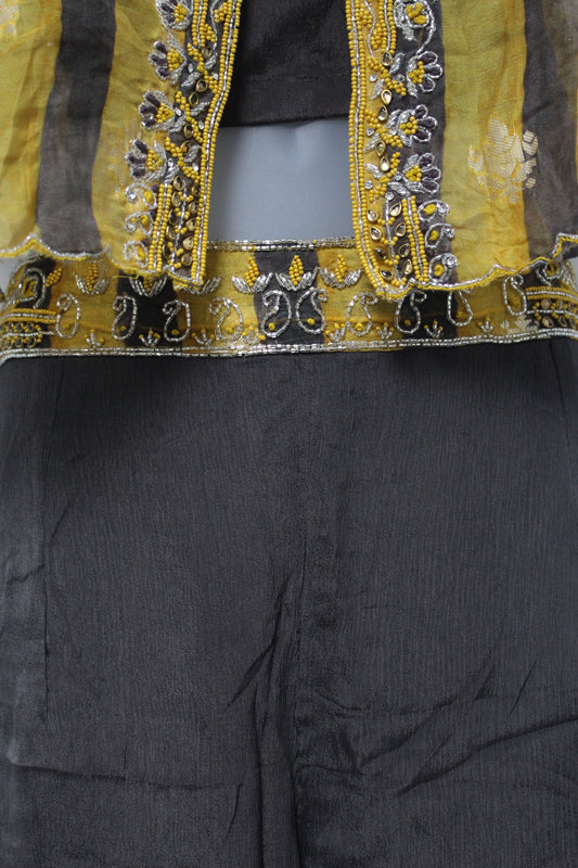 Brown & Mustard Embroidered Crop Top with Palazzo Pant