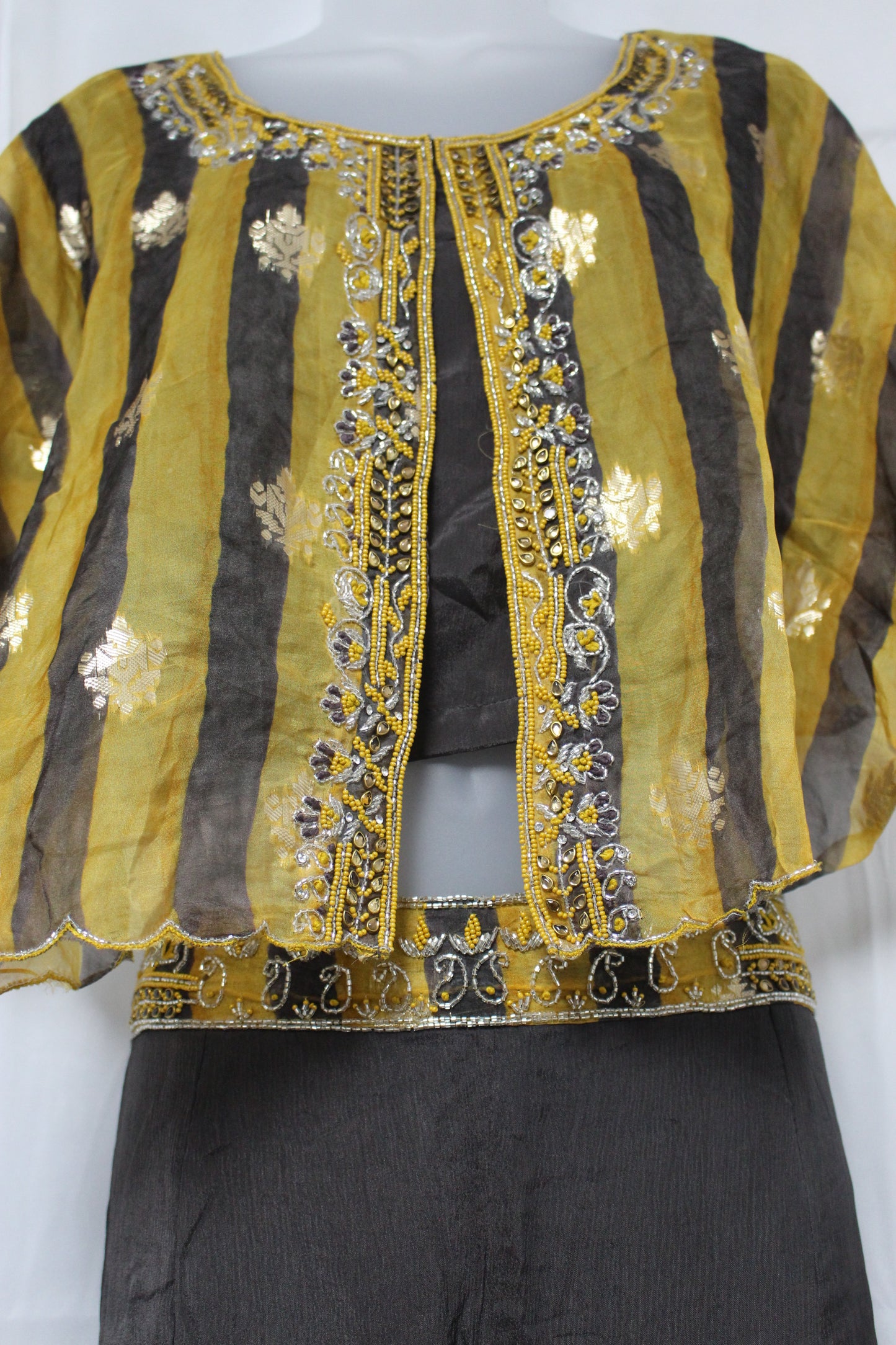 Brown & Mustard Embroidered Crop Top with Palazzo Pant