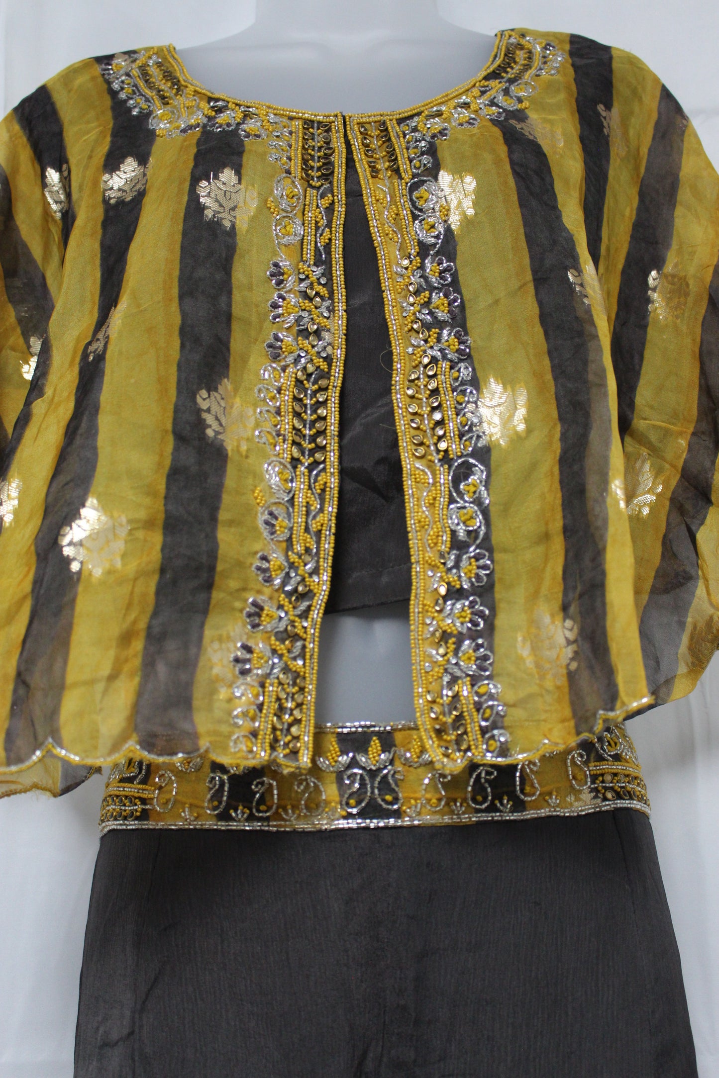 Brown & Mustard Embroidered Crop Top with Palazzo Pant