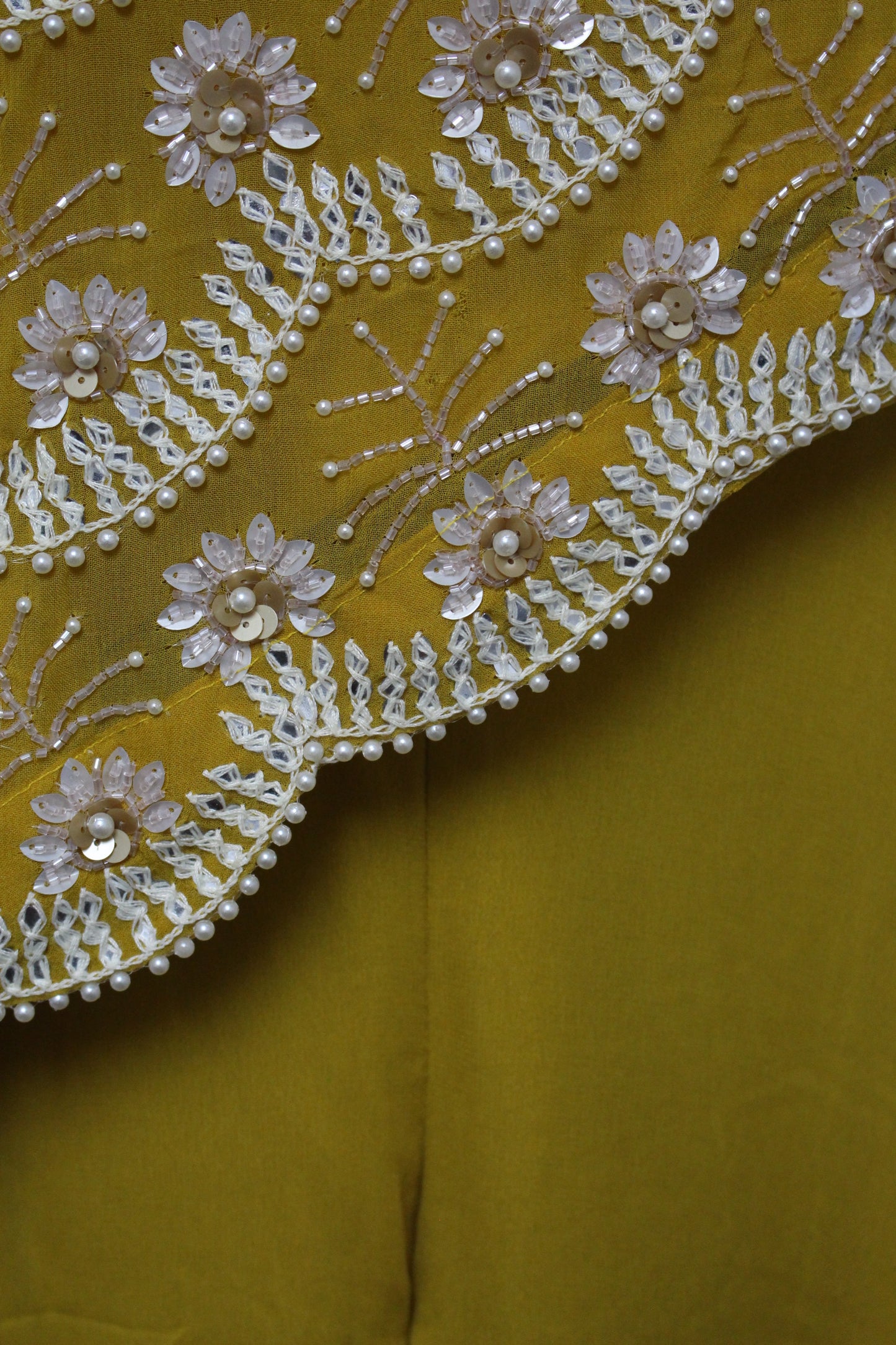 Exquisite Fish Cut Top with Pants in Mustard Yellow (Indian Fusion)