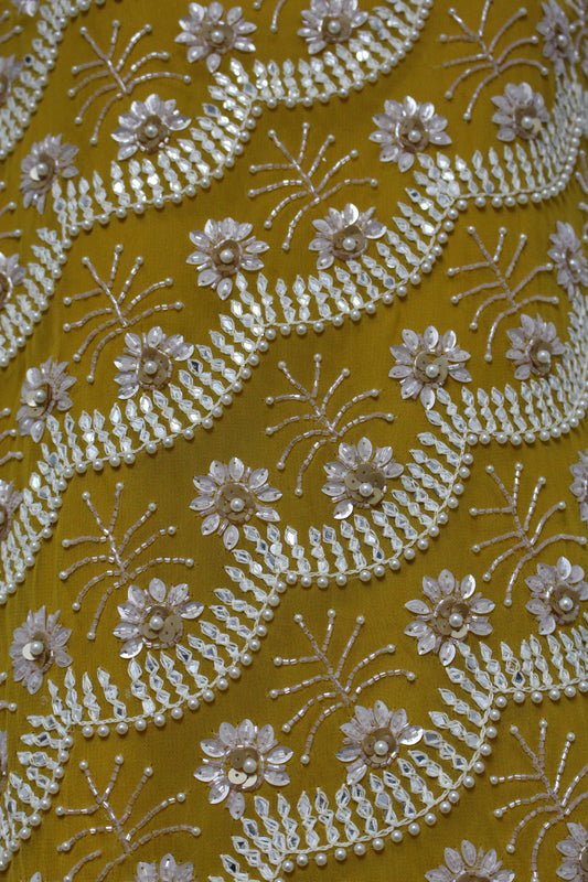 Exquisite Fish Cut Top with Pants in Mustard Yellow (Indian Fusion)