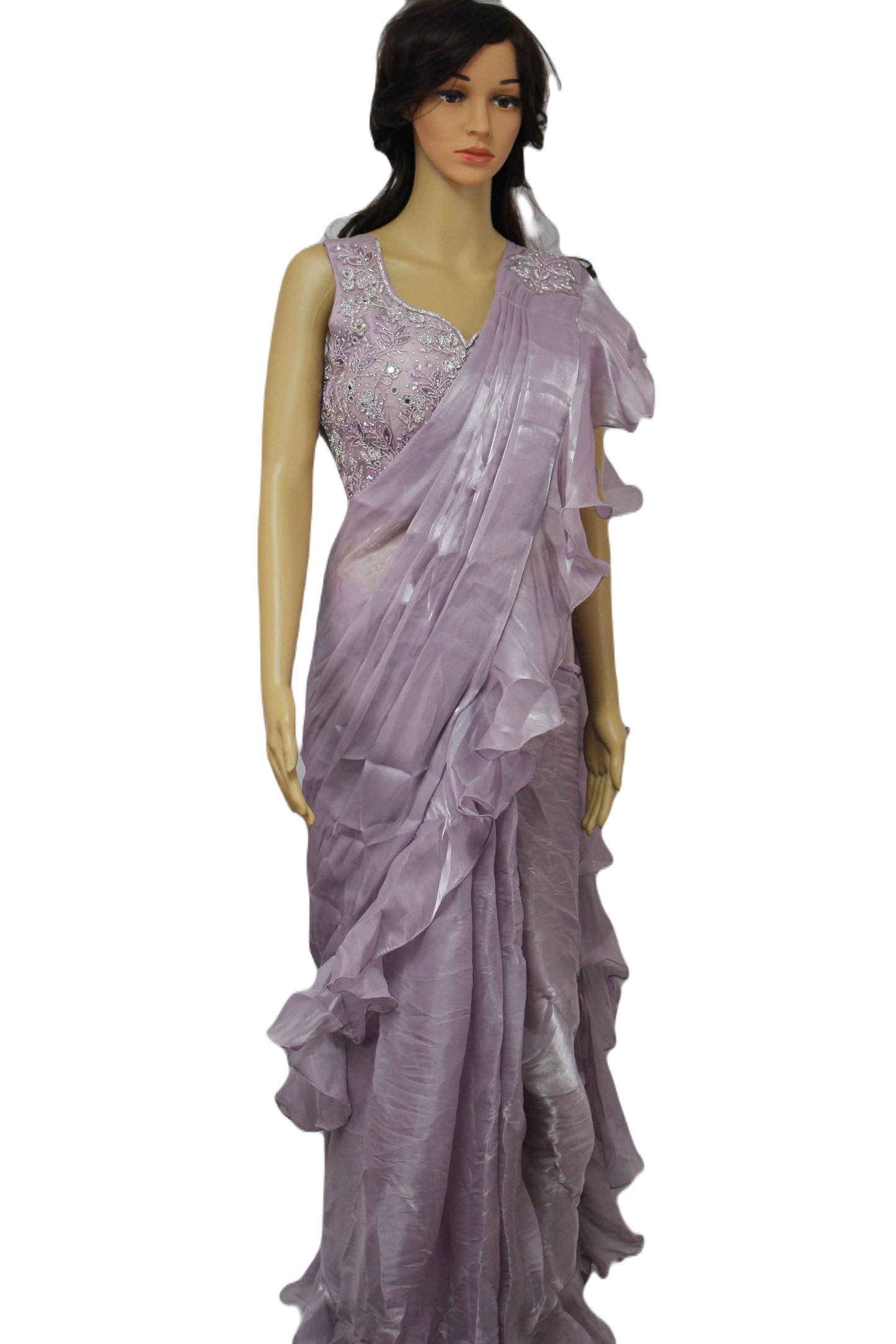 Organza Silk Ready to Wear Saree with Hand Embroidered Blouse & Belt