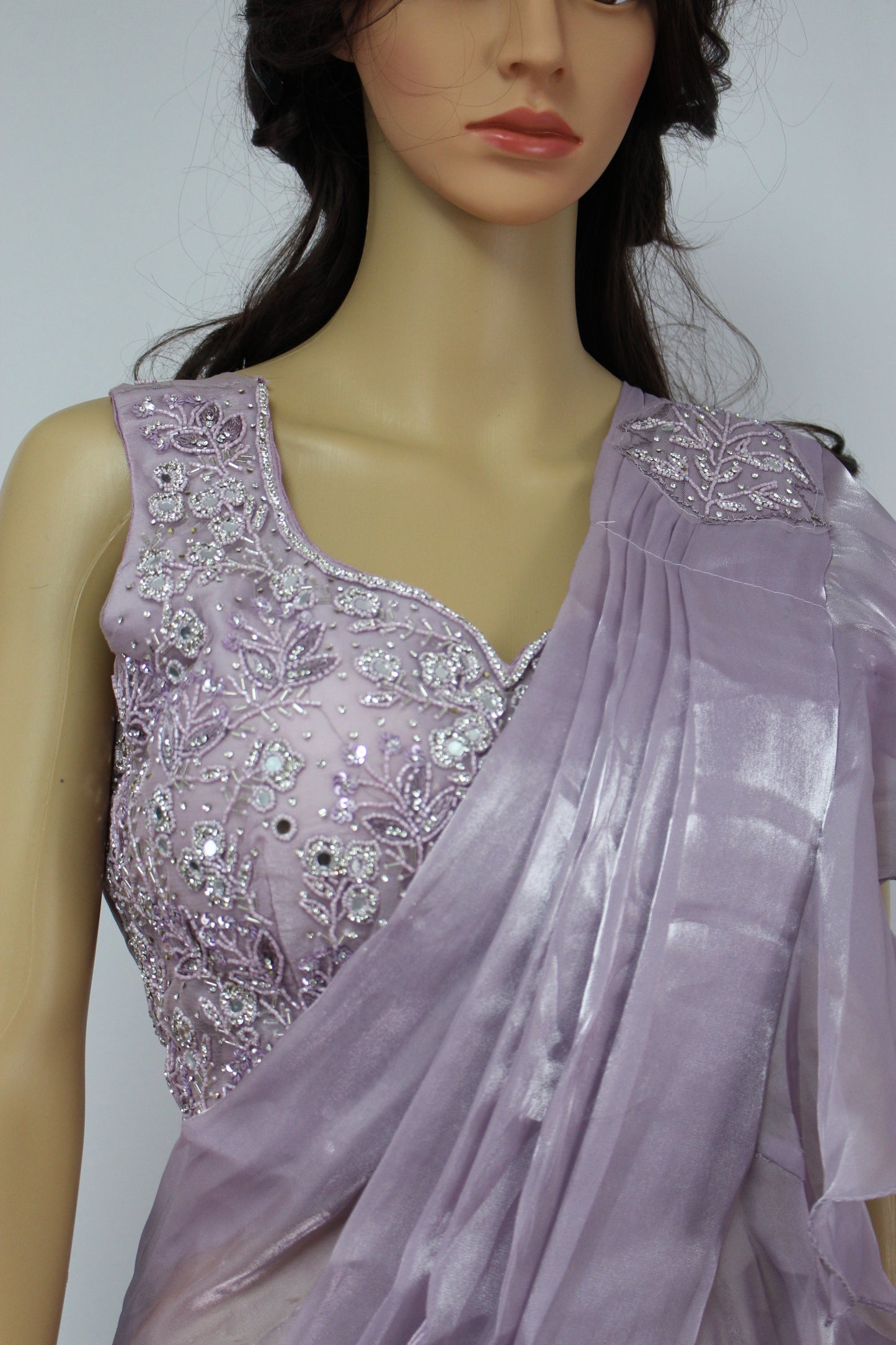 Organza Silk Ready to Wear Saree with Hand Embroidered Blouse & Belt