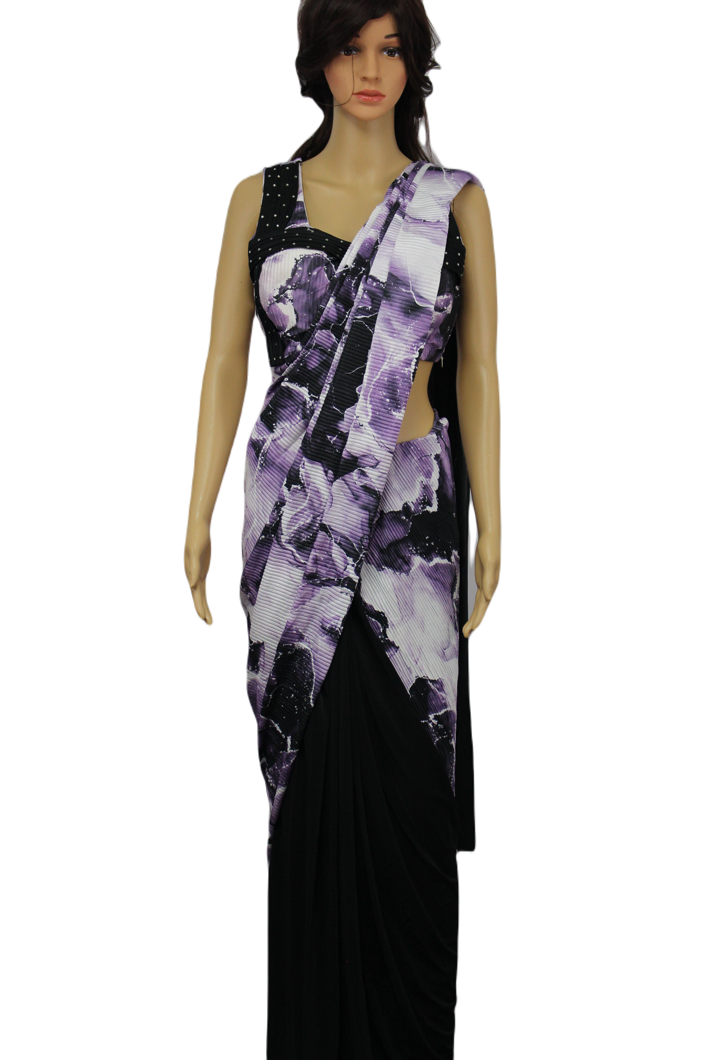 Black & Purple Printed Crush Ready to Wear Saree