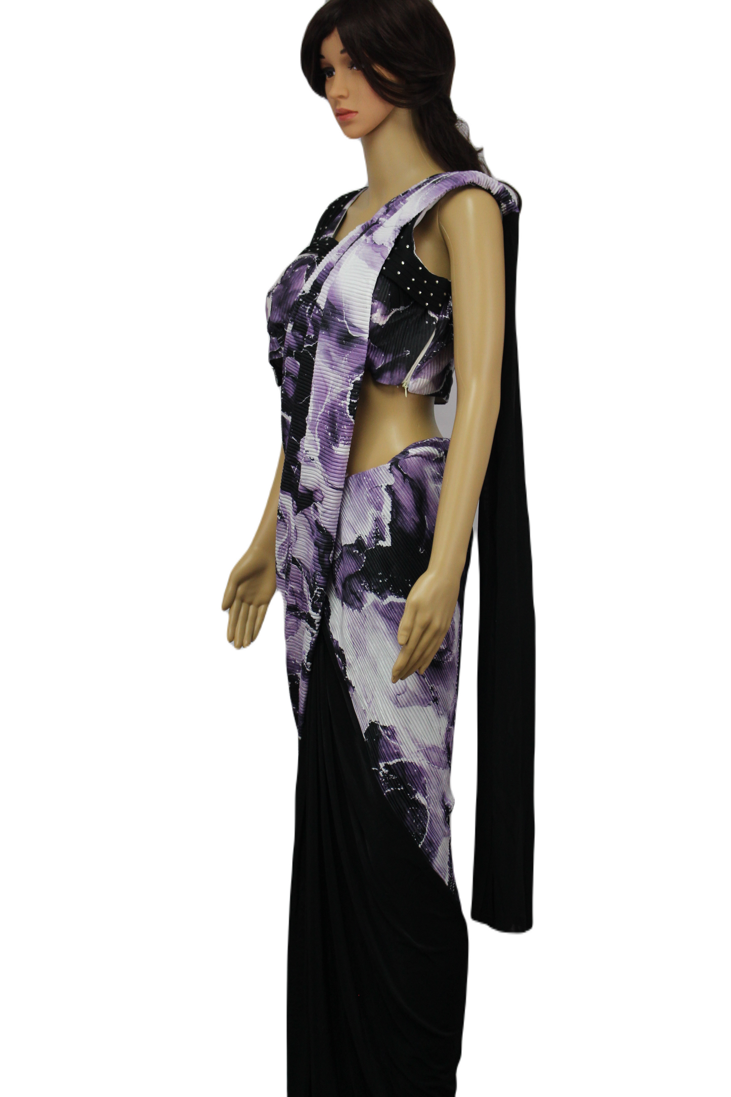 Black & Purple Printed Crush Ready to Wear Saree