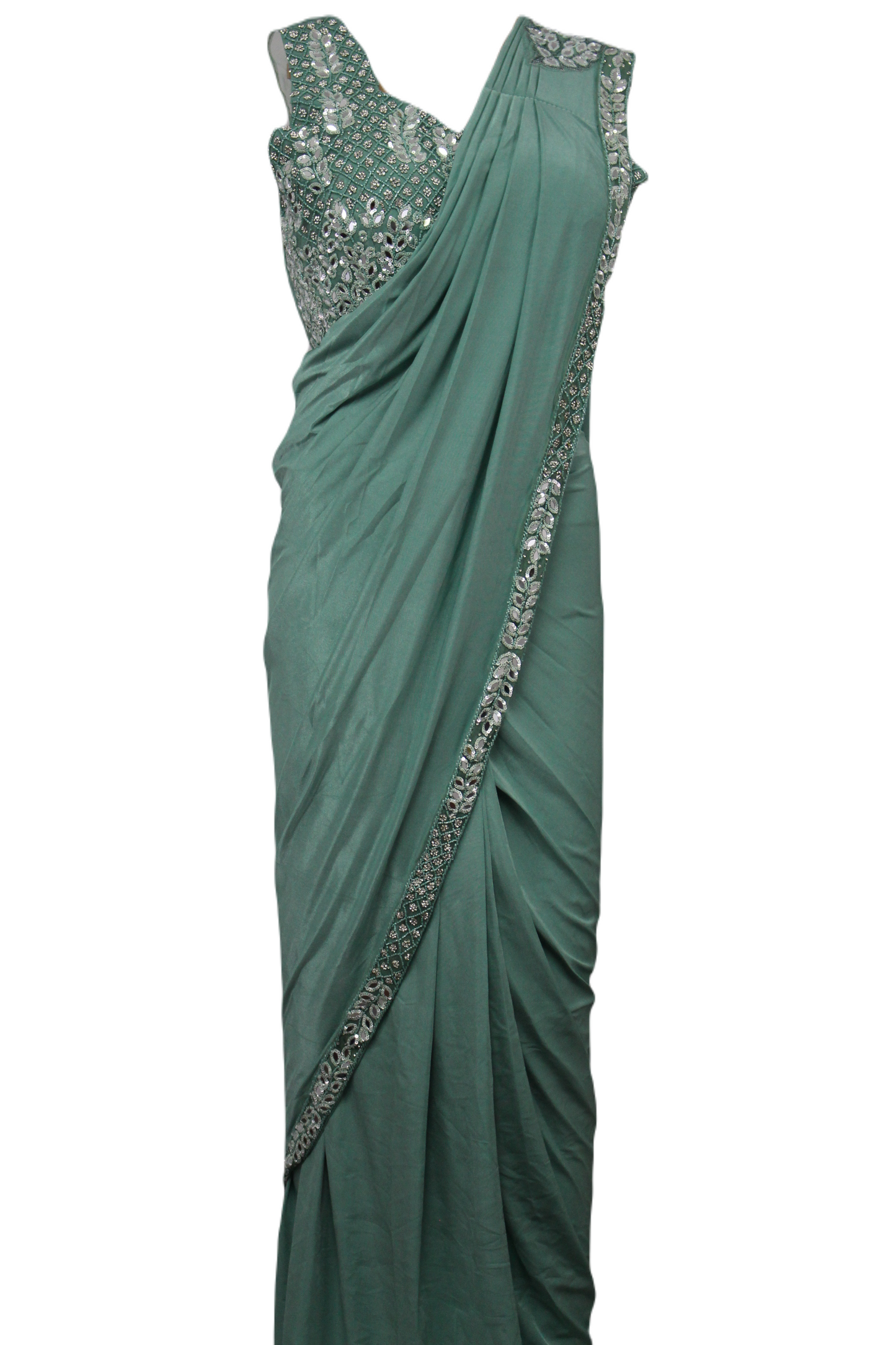 Exquisitely Handcrafted Sarees in Pine Green & Desert Rose