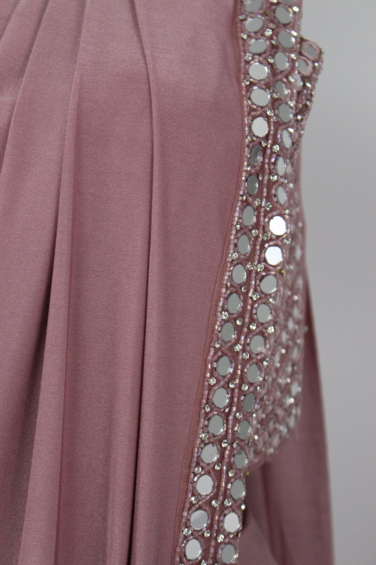 Dark pastel Pink Ready to Wear Saree with Mirror Crafted Handmade Blouse
