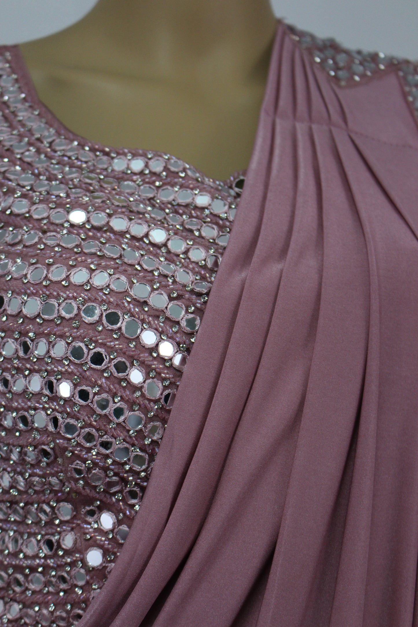 Dark pastel Pink Ready to Wear Saree with Mirror Crafted Handmade Blouse