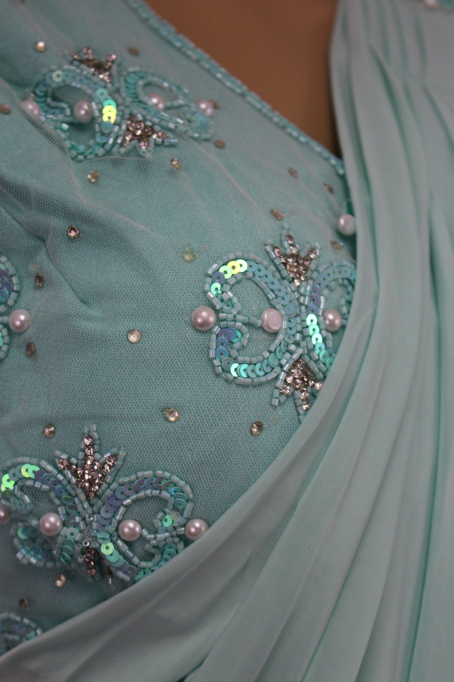 Simple Ready to Wear Saree with Hand Embroidered Blouse in Aqua