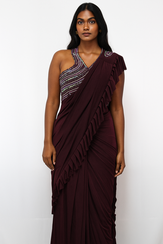 Ready to Wear Saree with Halter Neck Handmade Blouse