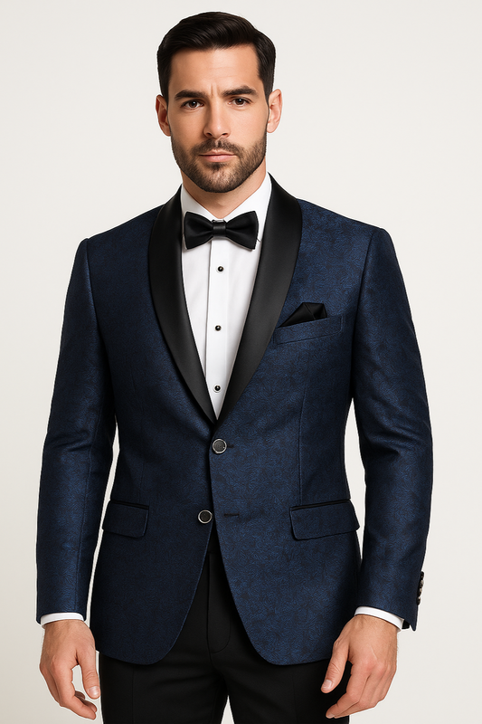 Blue Tux with Thread Work in Black (2-Piece Set)
