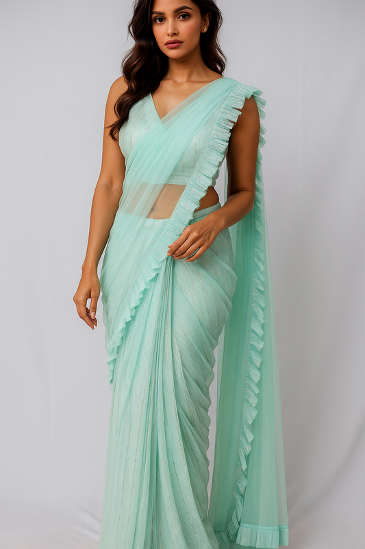 Aqua/Mint colored softnet saree