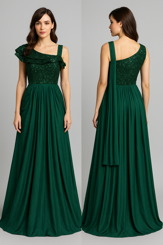 Emerald Green Drape Style Gown
